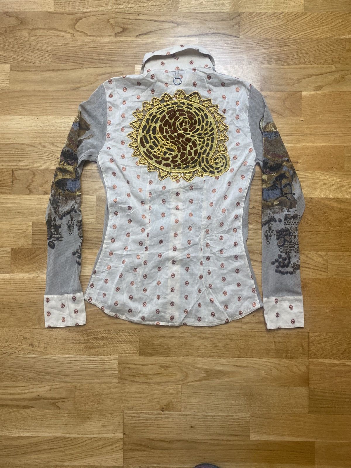 Jean Paul Gaultier Save The Queen Art Print Mesh Panel Blouse M Embroidered Size M / US 6-8 / IT 42-44 - 5 Thumbnail
