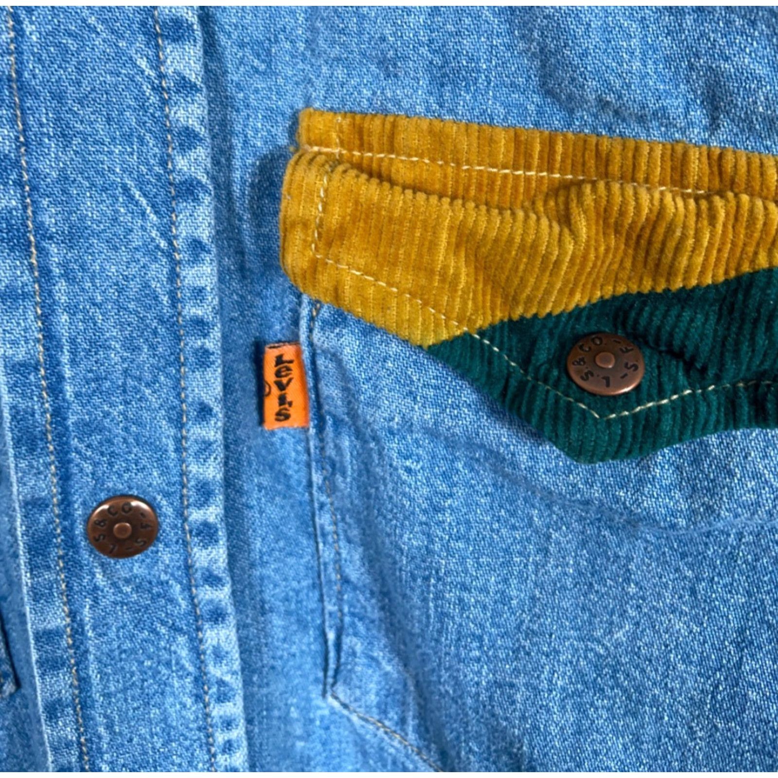 Levi's Levi's Denim Western Shirt Mens Medium Blue Corduroy Trim Snap Button #Orange Tab# 80s 90s Western Casual Workwear Size US M / EU 48-50 / 2 - 4 Thumbnail
