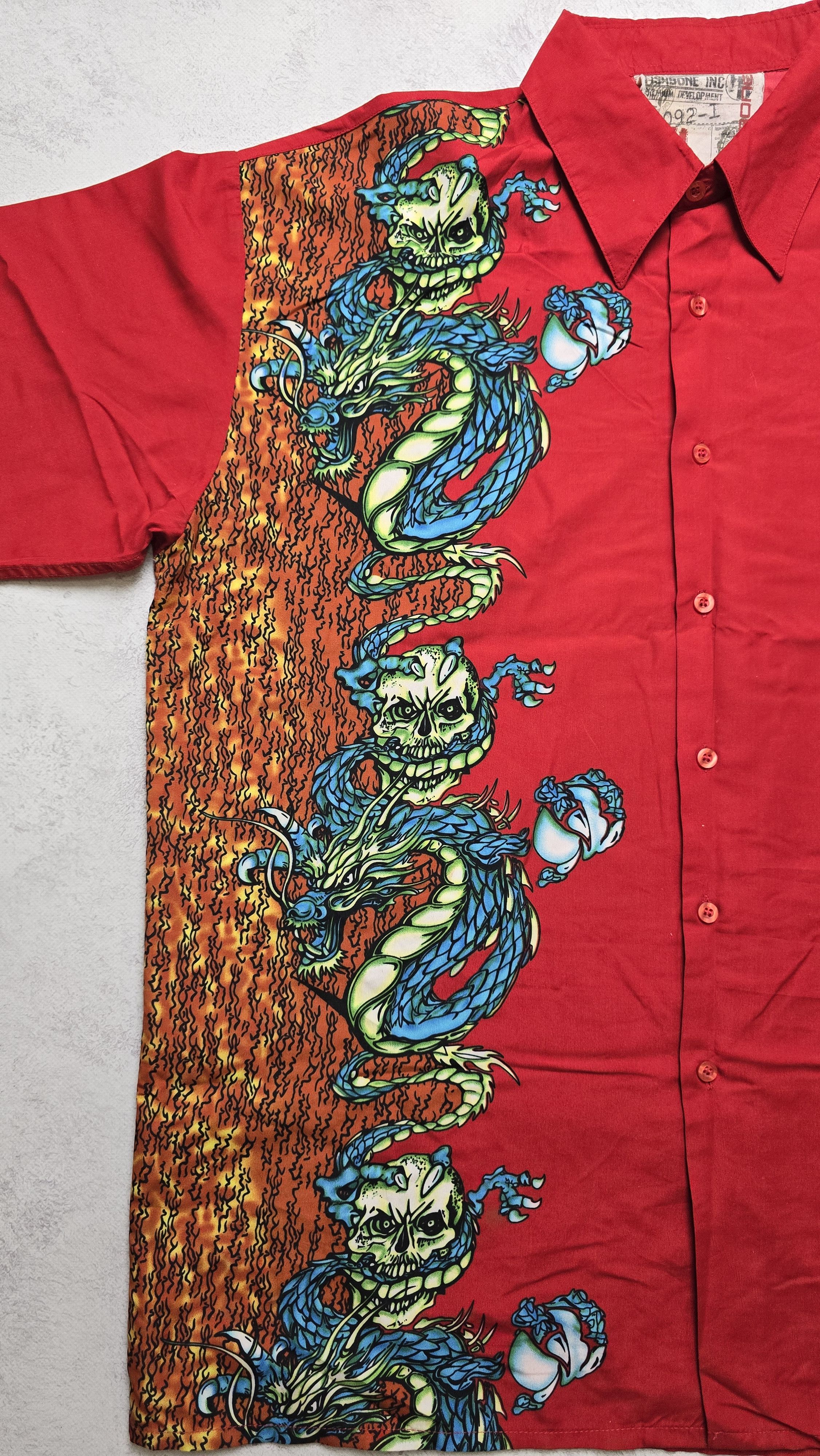 Other Fishbone Dragon Graphic Button Up Shirt Red Vintage Y2K Size US XL / EU 56 / 4 - 7 Thumbnail