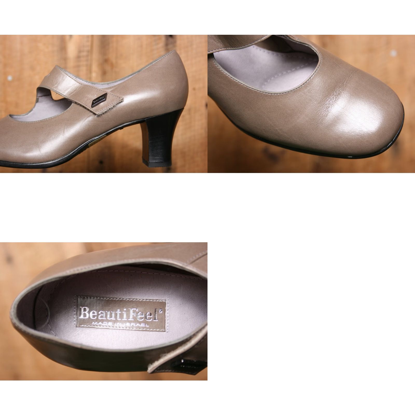 Vintage BeautiFeel Katherina Stone Brown Mary Jane Pump Heels EUR 38 US 7-7.5 Leather Mid Heel Womens Shoes Stone Mary Jane Pumps Size US 7.5 / IT 37.5 - 8 Thumbnail