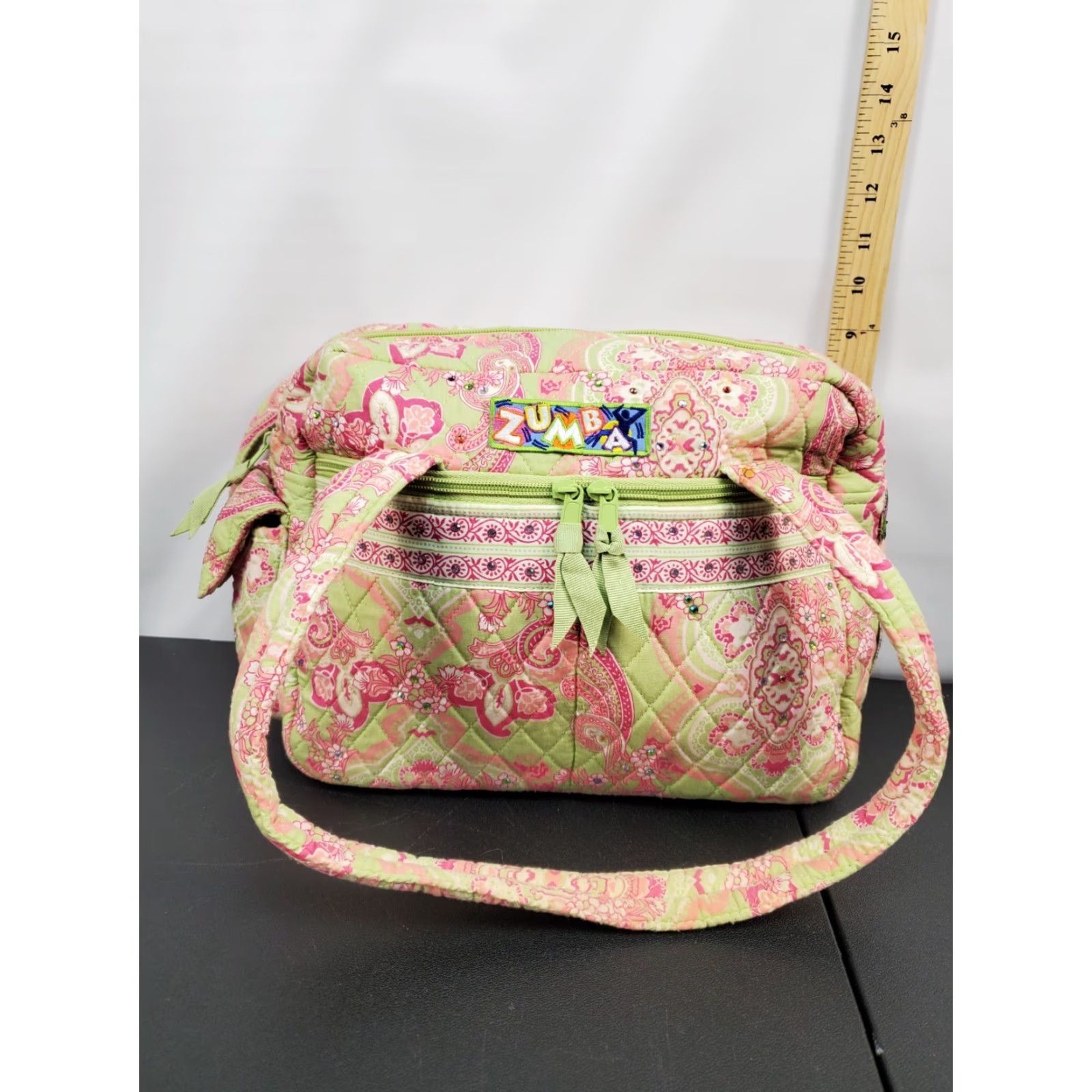 Vintage VINTAGE Zumba Lemon Hill Shoulder Bag with Patches Womens Green Pink Paisley Zip Closure Size ONE SIZE - 7 Thumbnail