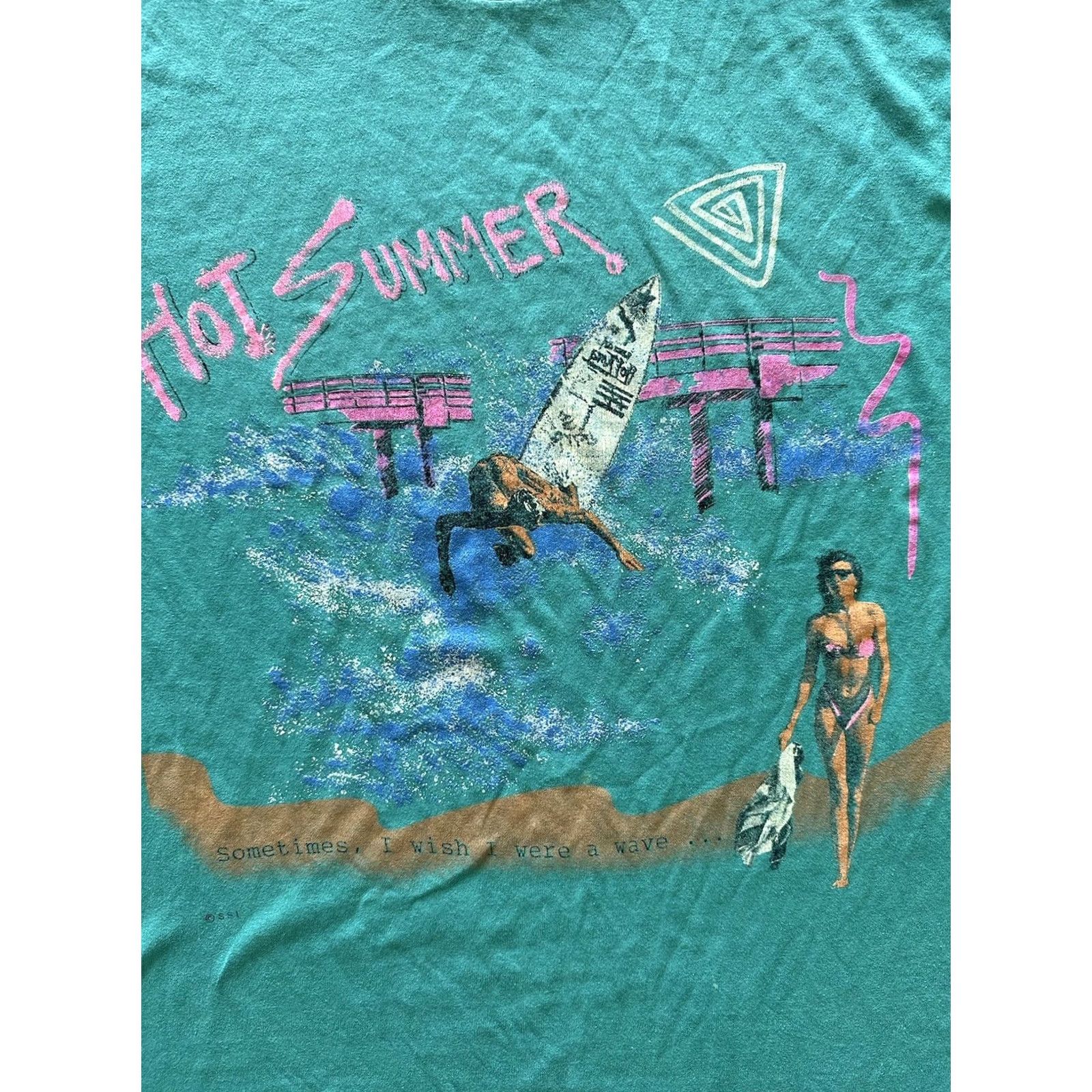 Vintage VINTAGE Top Half Tee Large Blue Summer 80s Single Stitch “I Wish I Were A Wave” Hot Size US L / EU 52-54 / 3 - 2 Thumbnail