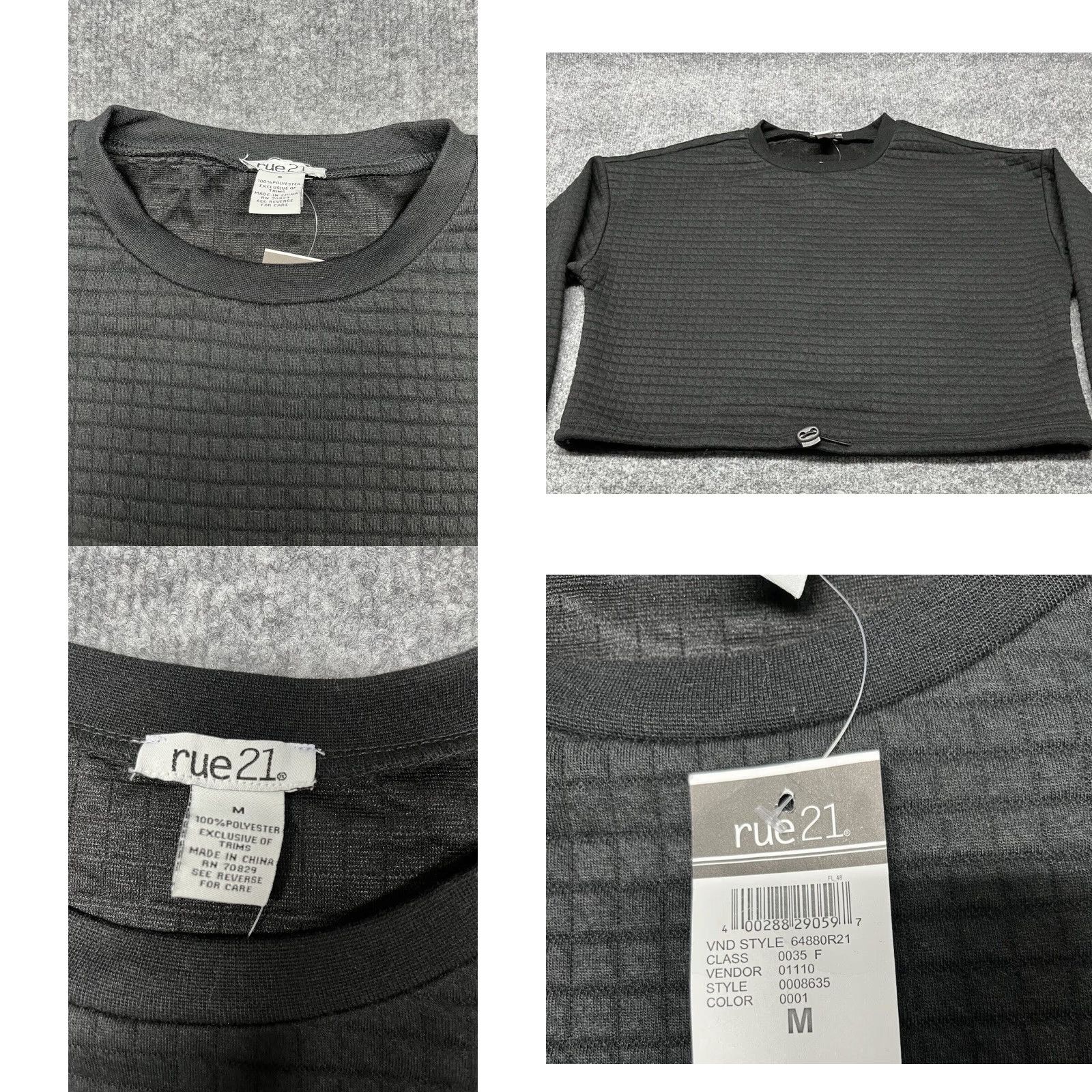 Vintage Rue21 Sweatshirt Womens Cropped M Black Long Sleeve Bungee Toggle Quilted New Size M / US 6-8 / IT 42-44 - 8 Thumbnail