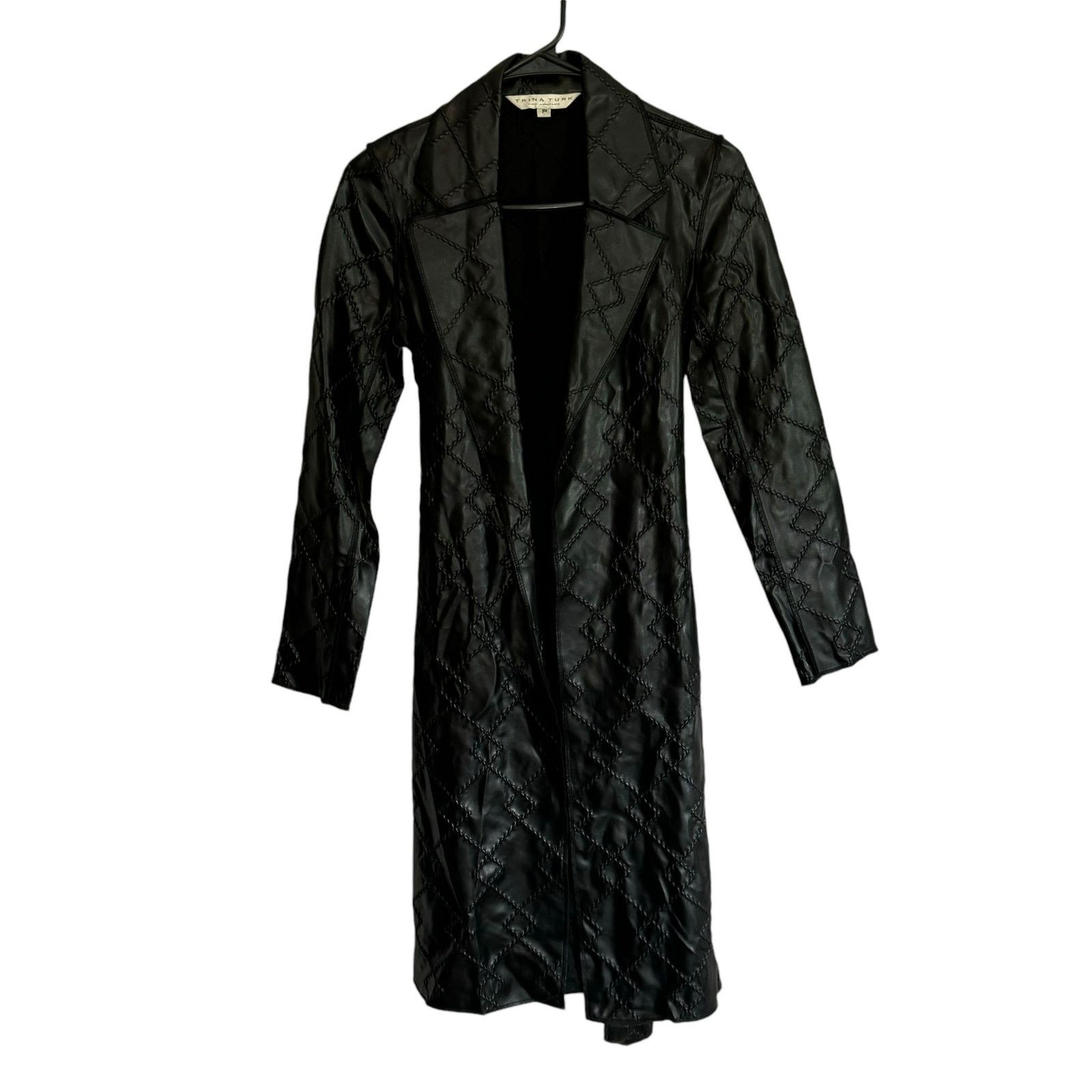 Trina Turk Trina Turk Petite Black Quilted Long Jacket Designer Matrix Size S / US 4 / IT 40 - 4 Thumbnail