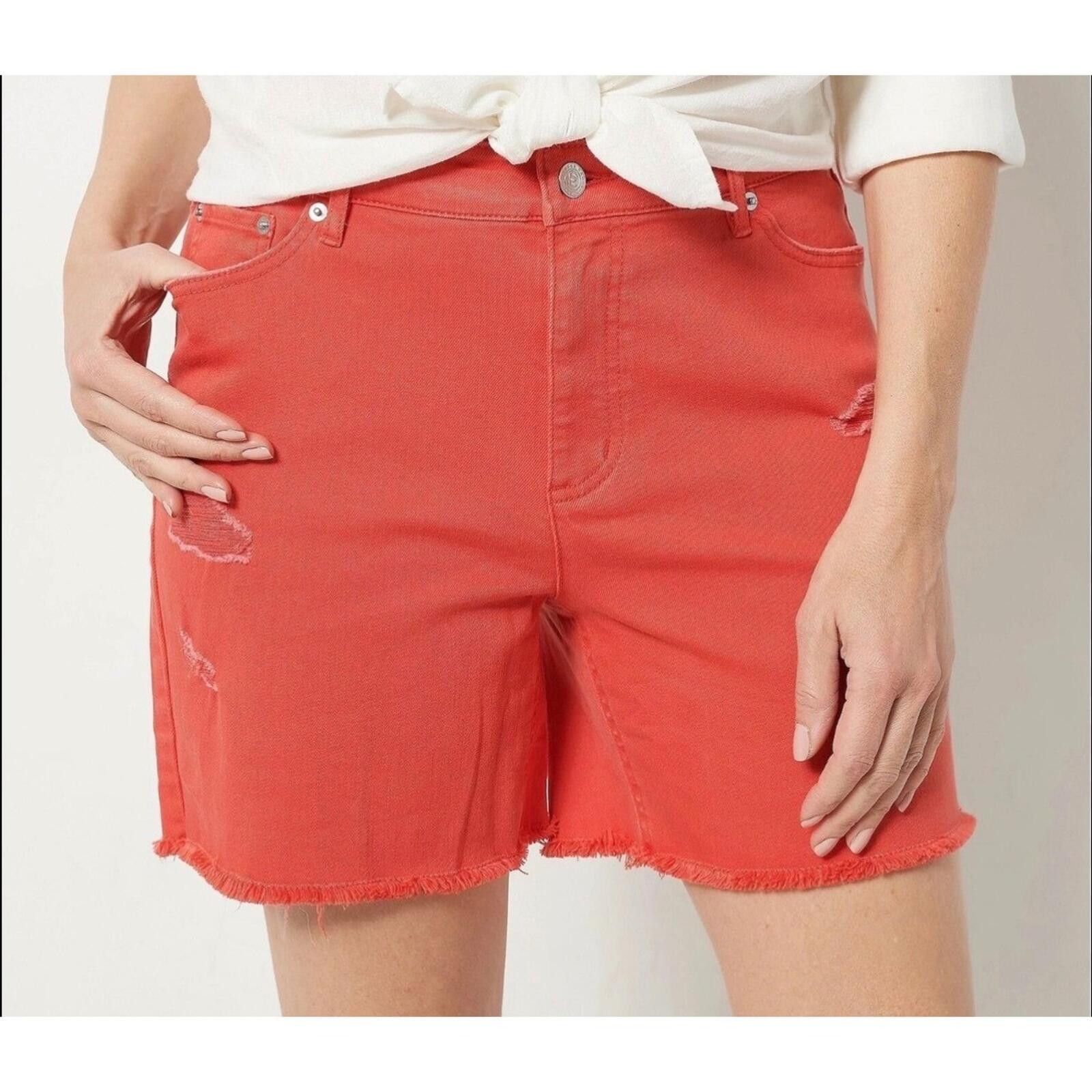 Other Candace Cameron Bure Distressed Shorts Coral Frayed Hem 22W Size 42" / US 20 - 1 Thumbnail