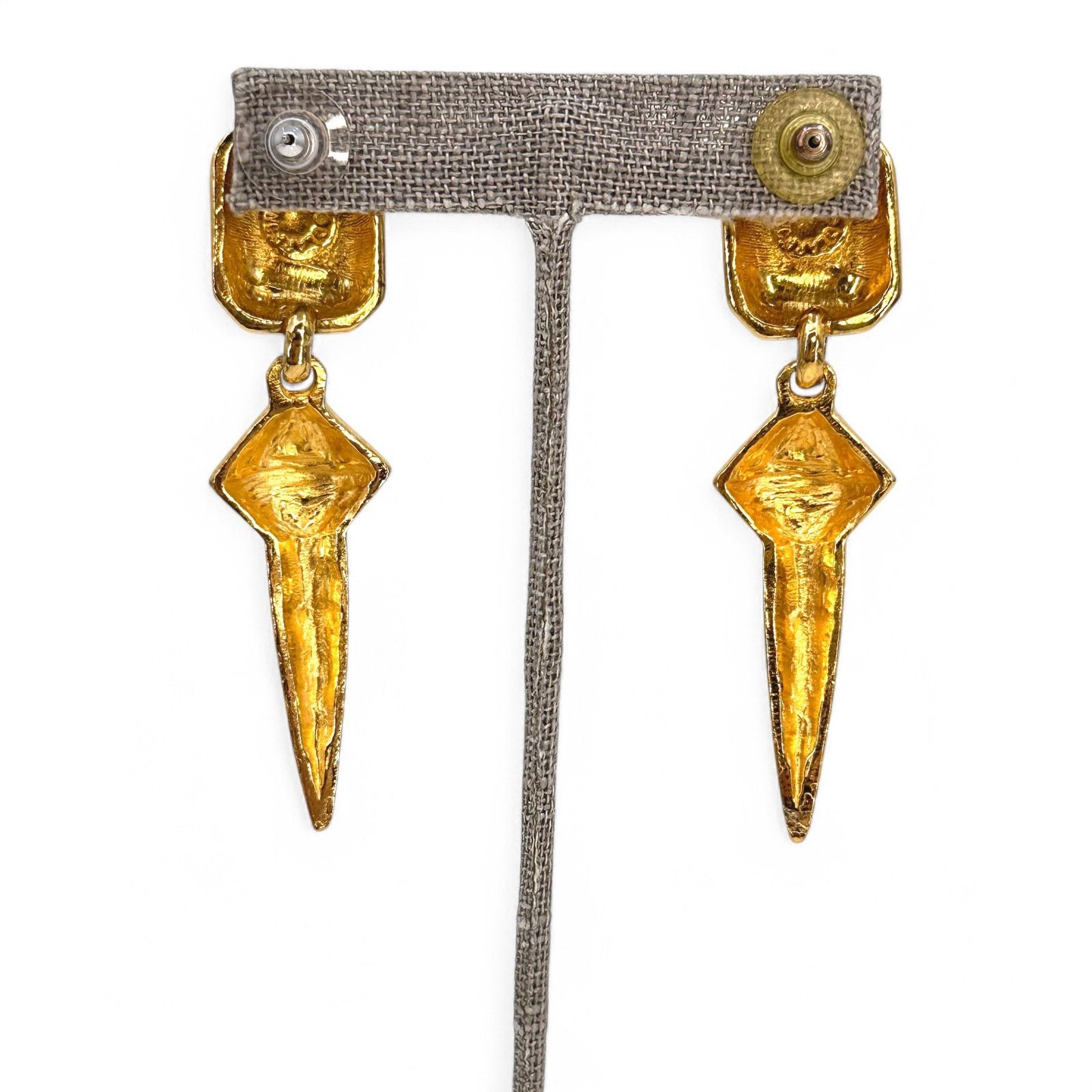 Vintage Vintage 80s Clara Studio Signed Earrings Shiny Gold Tone 3" Size ONE SIZE - 3 Thumbnail