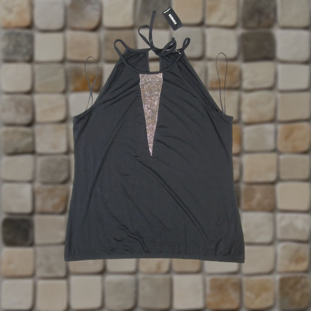 Express Express Womens Small Black Shirt Bedazzled Top * New Size S / US 4 / IT 40 - 1 Thumbnail