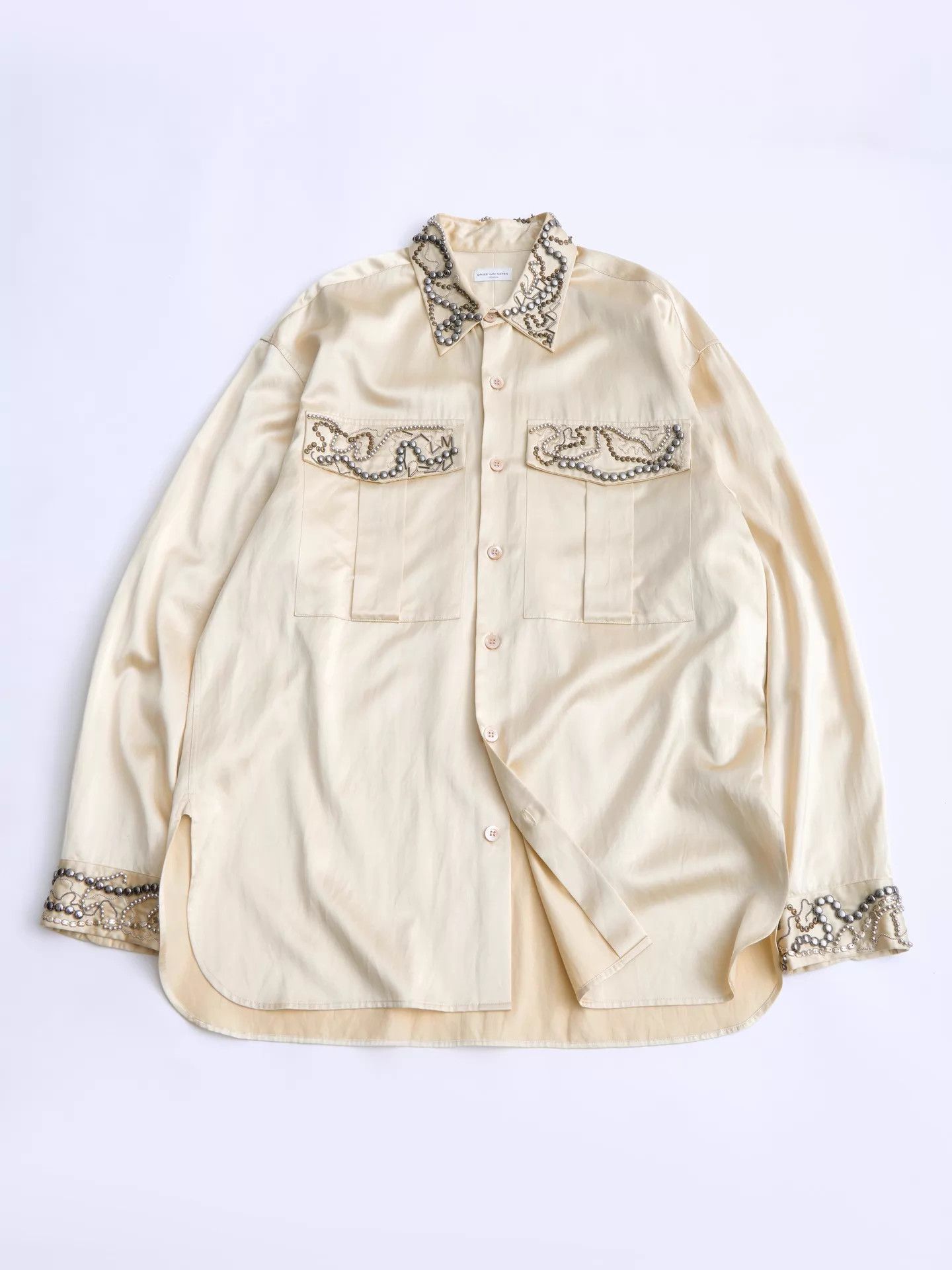 Dries Van Noten Dries Van Noten 23AW Men's Hand Beaded Cream Shirt M Size US M / EU 48-50 / 2 - 7 Thumbnail