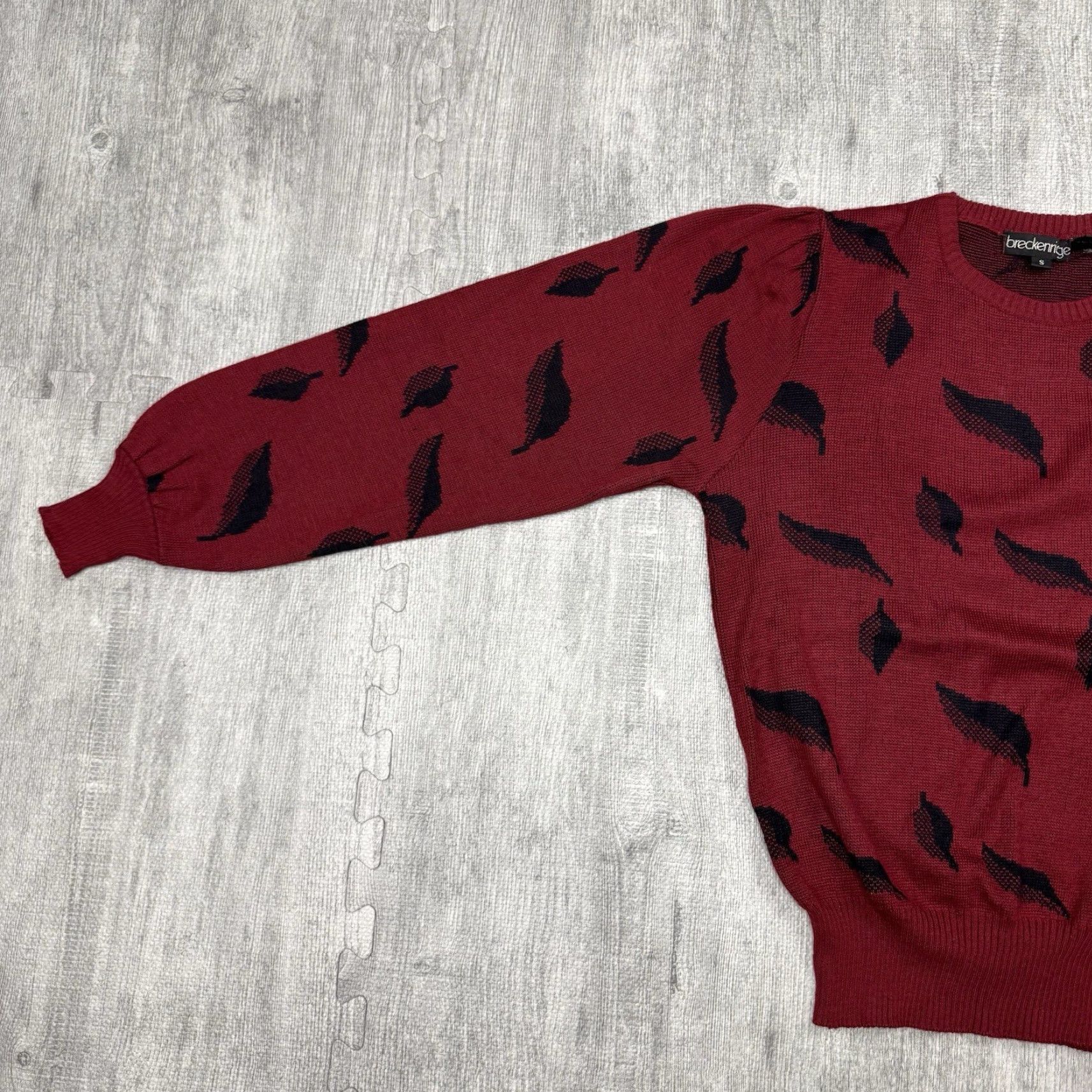 Etro VTG 80s Womens Wool Blend Leaf Pattern Puff Sleeve Pullover Sweater Small Red Retro Unique Fashion Size S / US 4 / IT 40 - 4 Thumbnail