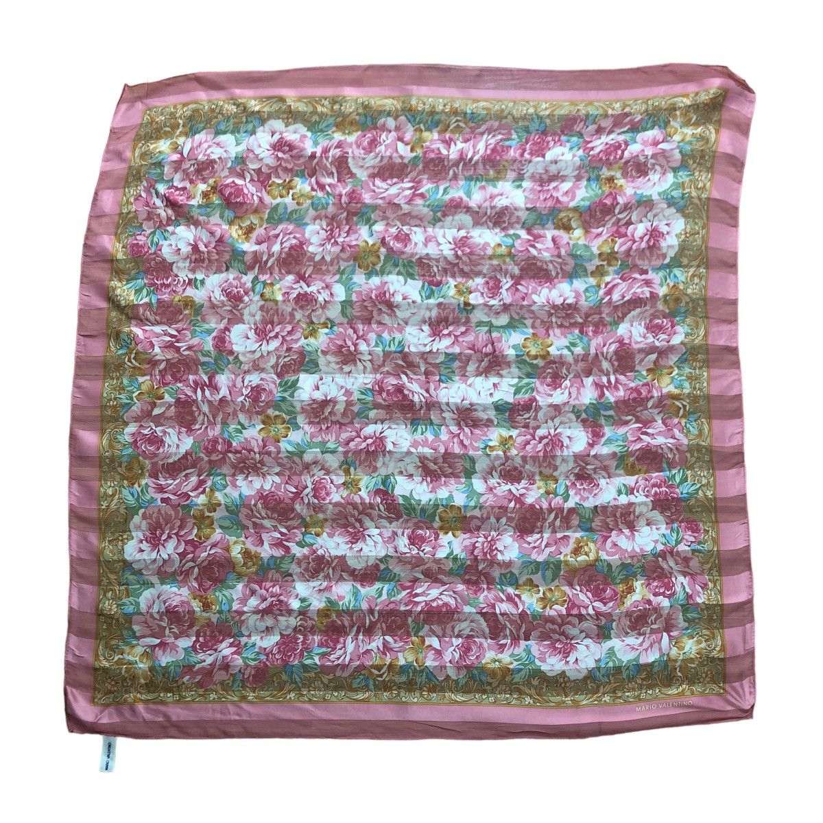 Vtg MARIO VALENTINO ITALY Silk Roses Floral Scarf Shawl Hand