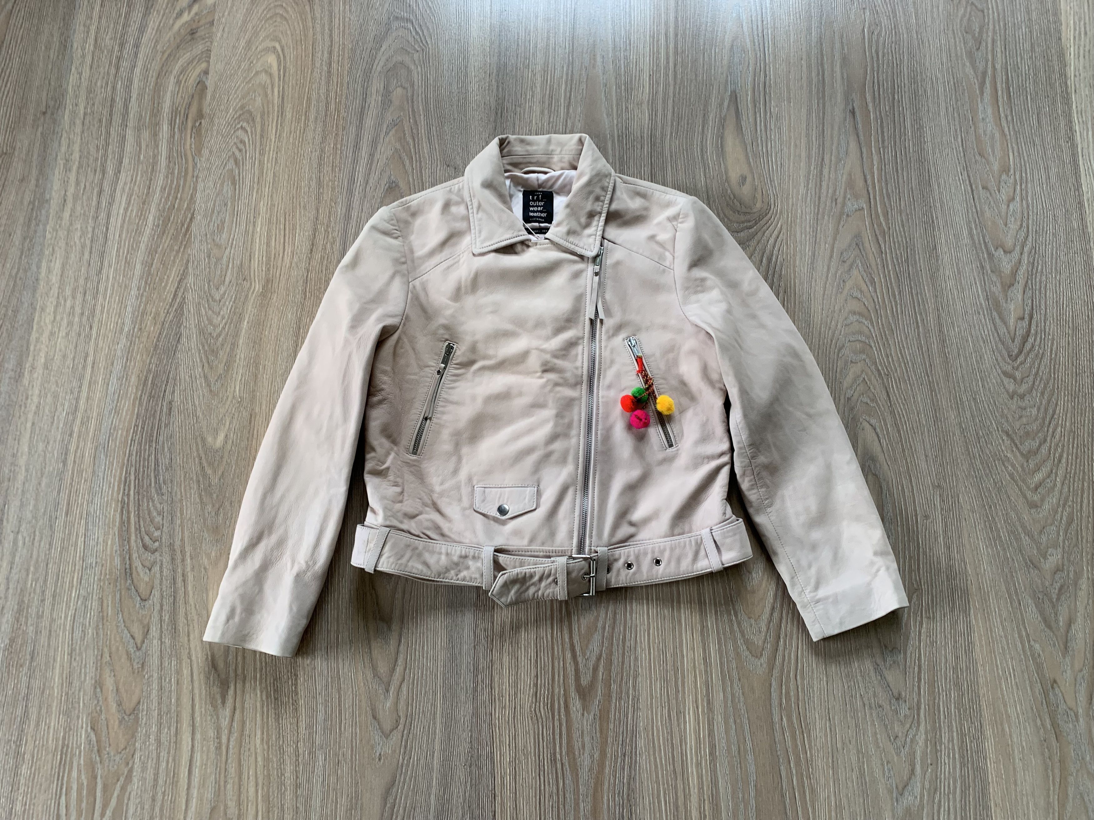 Zara Zara Womans Biker Embroidered Leather Jacket Size L / US 10 / IT 46 - 1 Thumbnail
