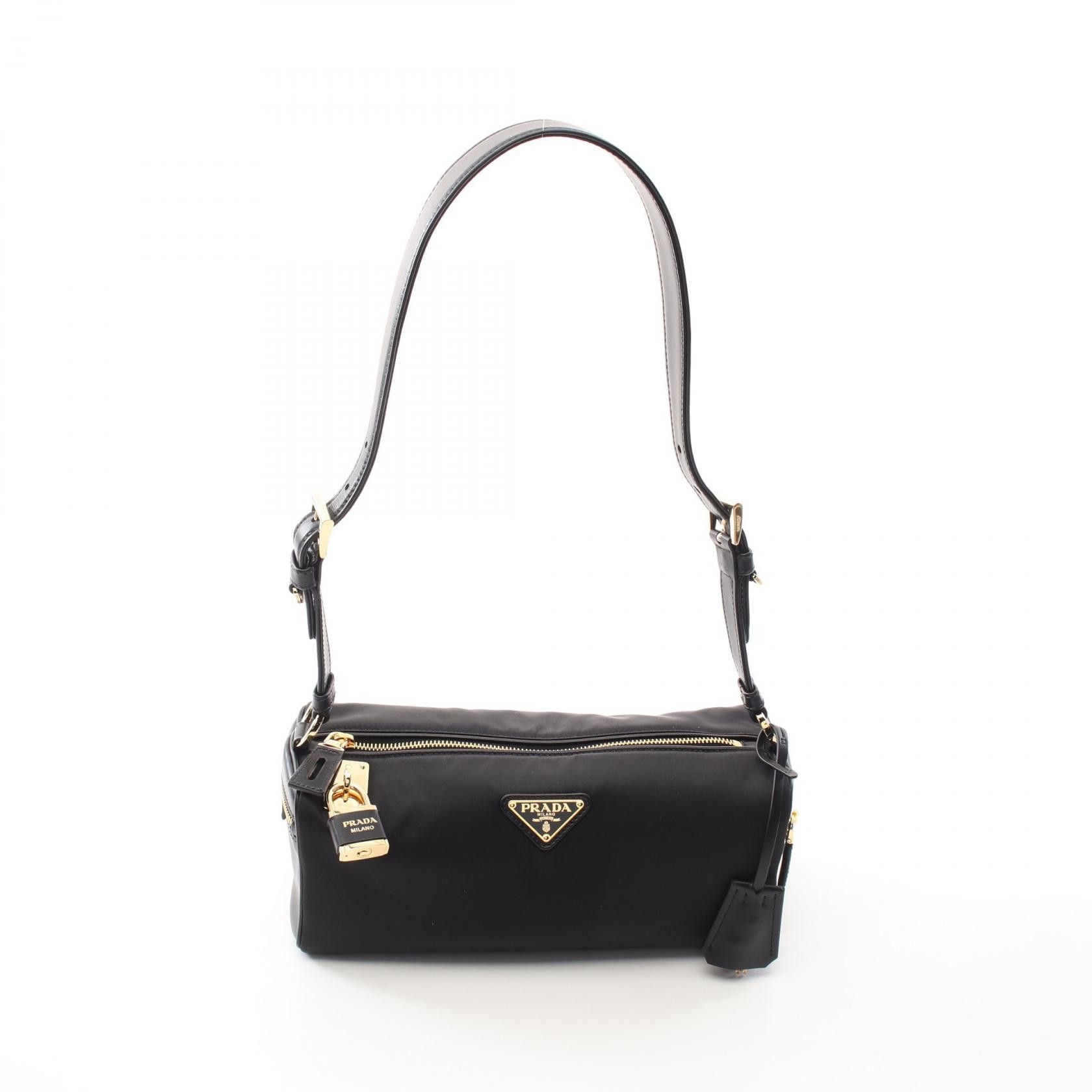 Prada Prada Tessuto Vitello Shoulder Bag Nylon Leather Bag Leather Shoulder Bag 1Bc2332C8Qf0002 in Black, Women's