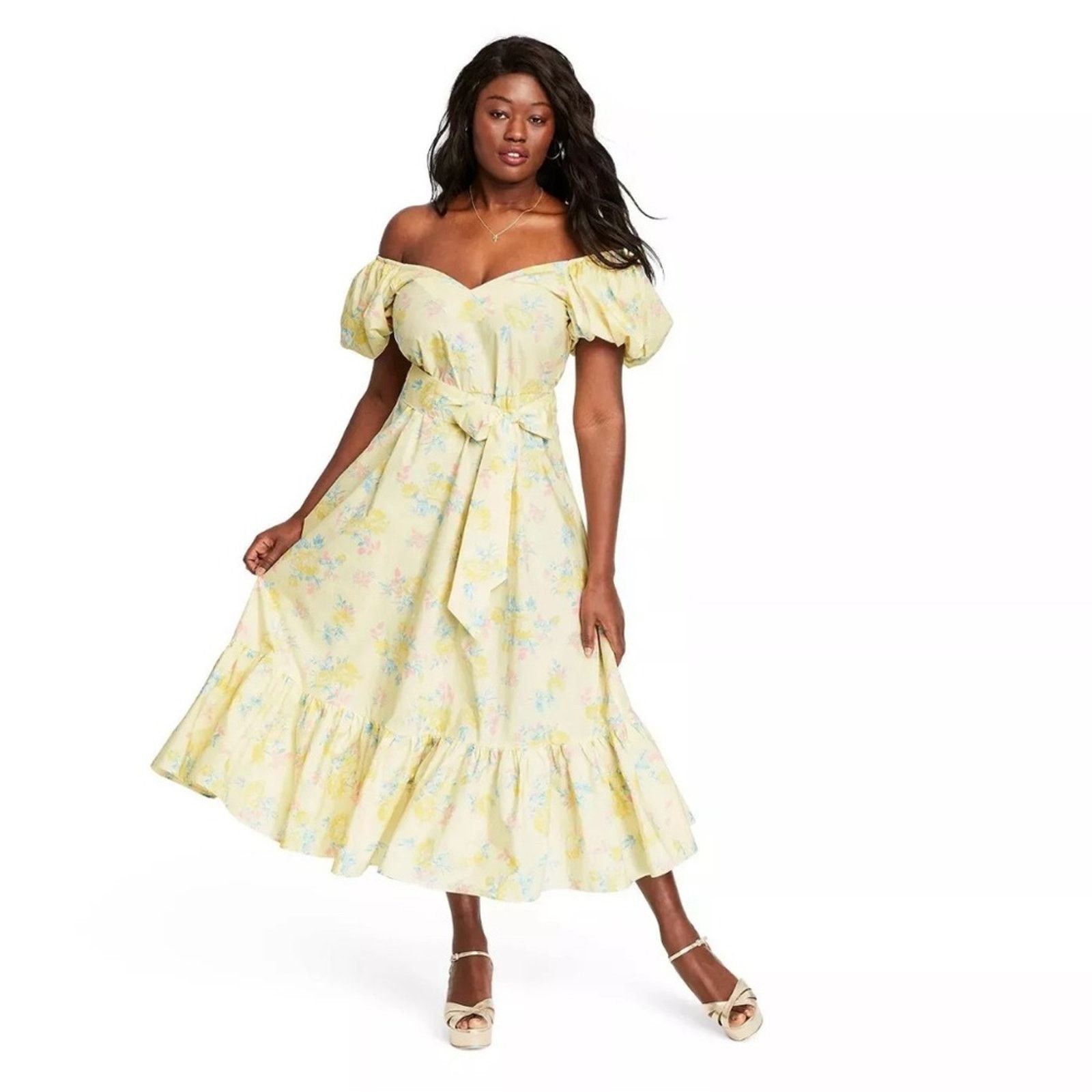 LoveShackFancy LoveShackFancy x Target Ines Yellow Floral Maxi Dress Sz 10 Size L / US 10 / IT 46 - 1 Thumbnail