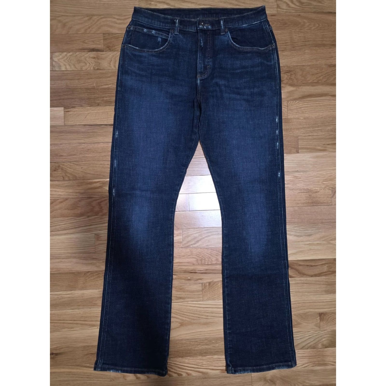 Vintage Straight Jeans Women's Blue Cotton Slim Fit Mid Rise Distressed 5 Pockets Button Closure USA Theme 8 Regular Women’s Pants Size 28" / US 6 / IT 42 - 2 Thumbnail