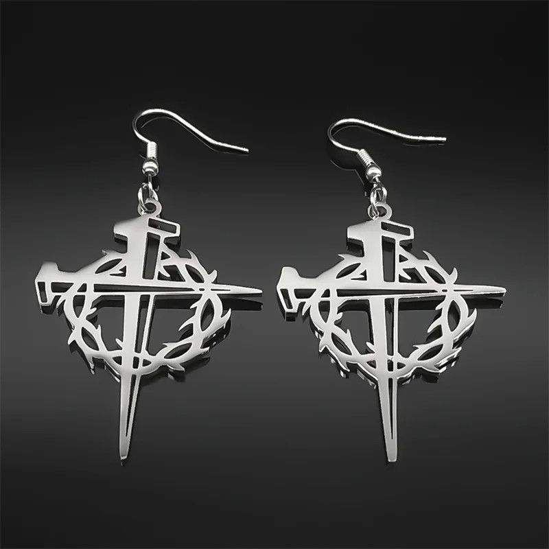 Jewelry Jesus Crown Of Thorns Cross Drop Earrings Jewelry Gift Size ONE SIZE - 5 Thumbnail