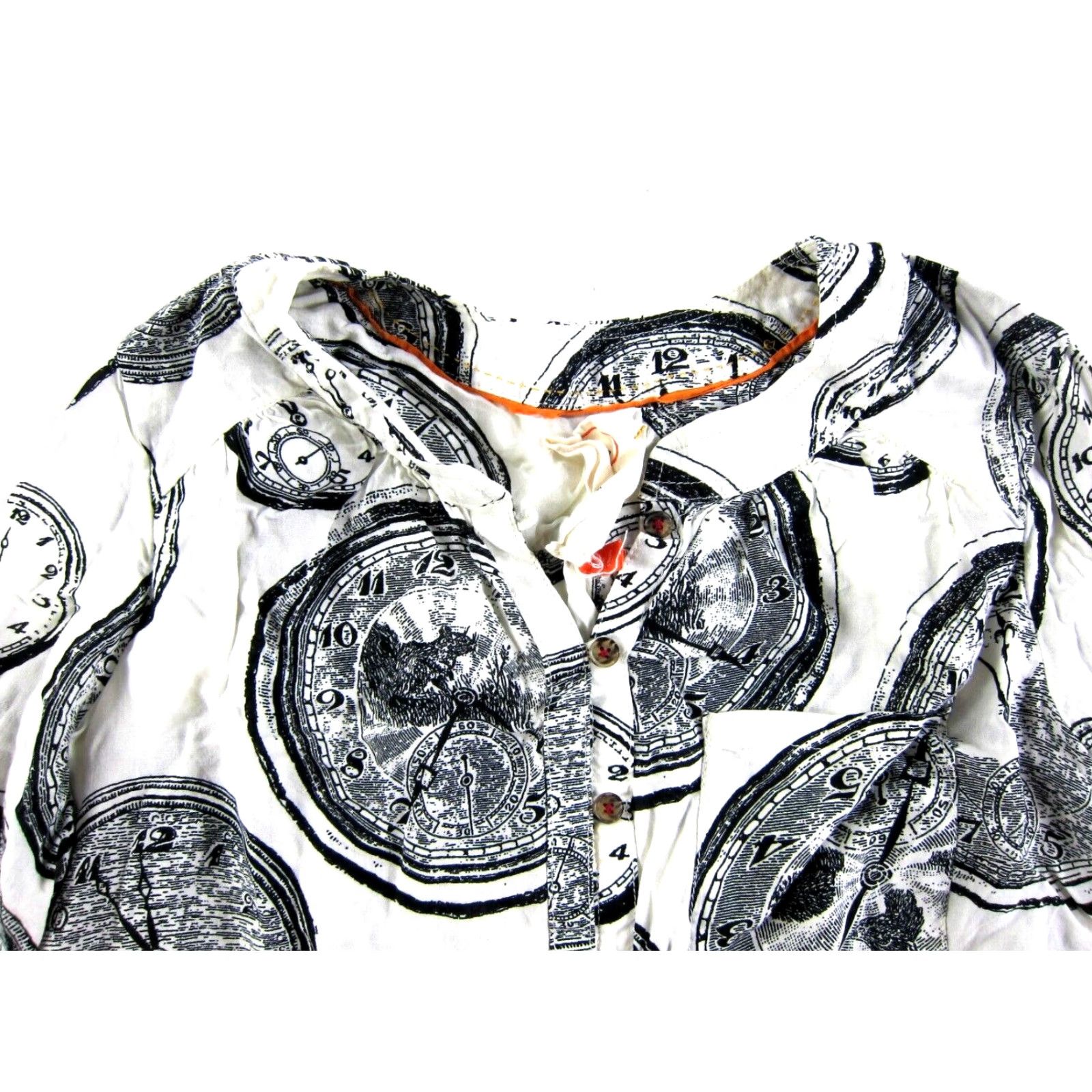 Anthropologie VINTAGE 27 Of 52 Conversations Anthropologie Rayon Black White Time Clock Blouse Size 0 Size XS / US 0-2 / IT 36-38 - 4 Thumbnail