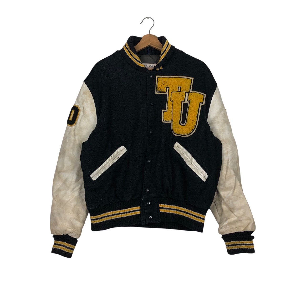 Delong 📌Vintage Varsity Leather Jacket Delon Big Logo Embroidered Size US M / EU 48-50 / 2 - 3 Thumbnail