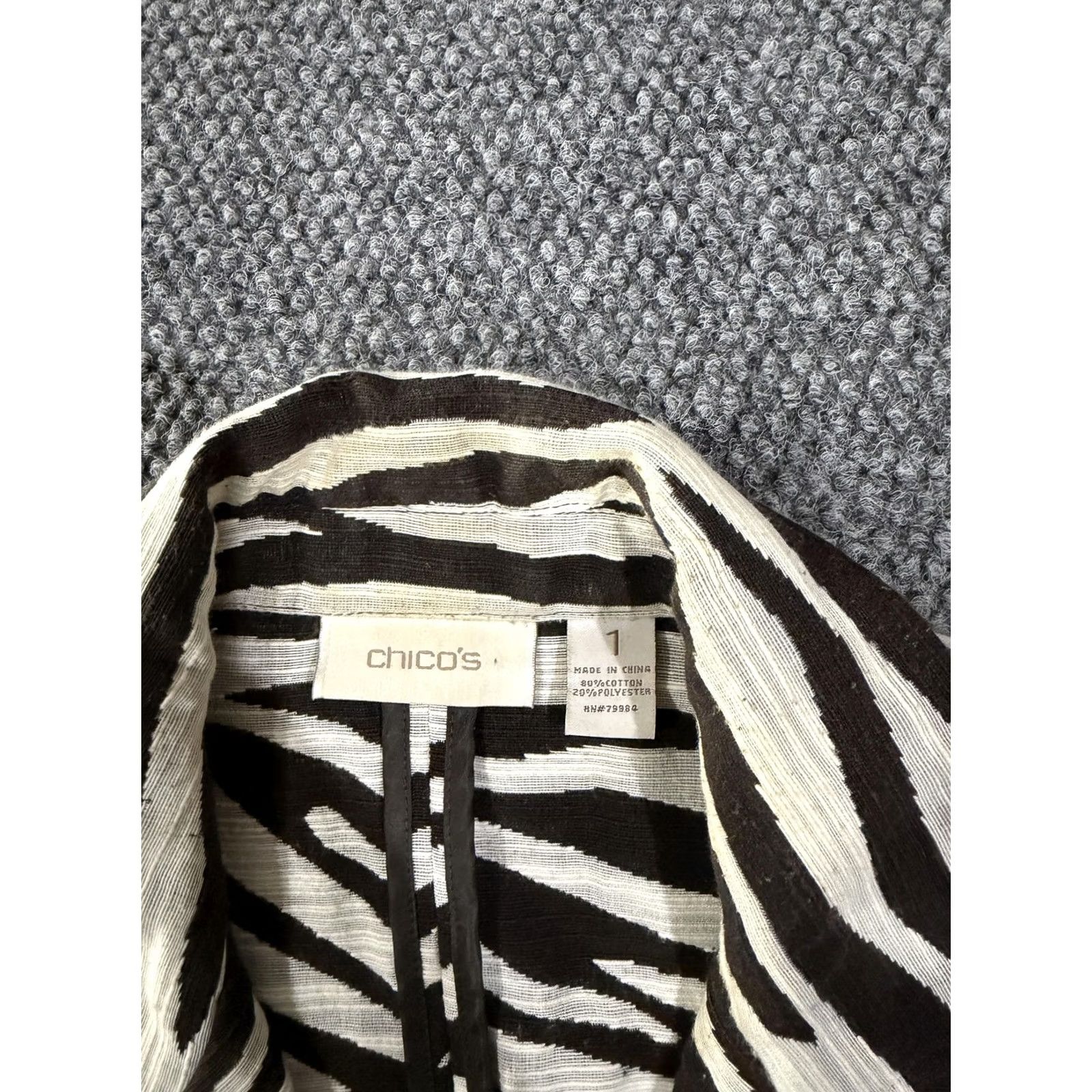 Vintage Chico's Womens Blazer Jacket Zebra Print Full Zip Collared Cotton Black White Size XS / US 0-2 / IT 36-38 - 3 Thumbnail