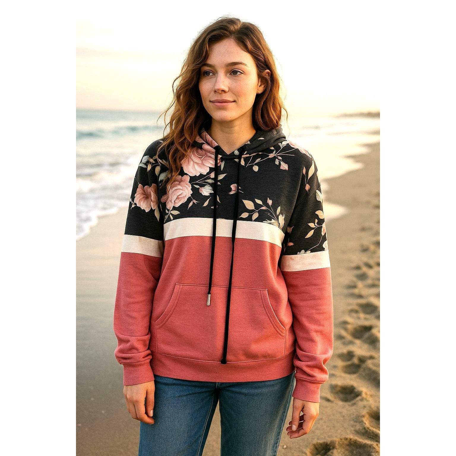 Other 7Th Ray XL Floral Colorblock Hoodie Rose Pink Black Pullover Size XL / US 12-14 / IT 48-50 - 1 Thumbnail