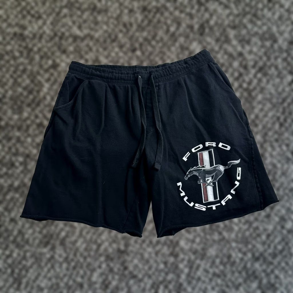 Ford Ford Mustang Sweat Shorts Mens Large Black Official Licensed Fleece Sports Athletic Pockets Adjustable Waist Size US 33 - 1 Thumbnail