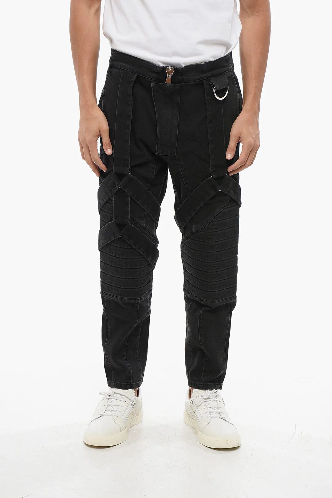 Balmain og1mm0326 Stretch Denim Biker Jeans in Black Size US 31 - 1 Thumbnail