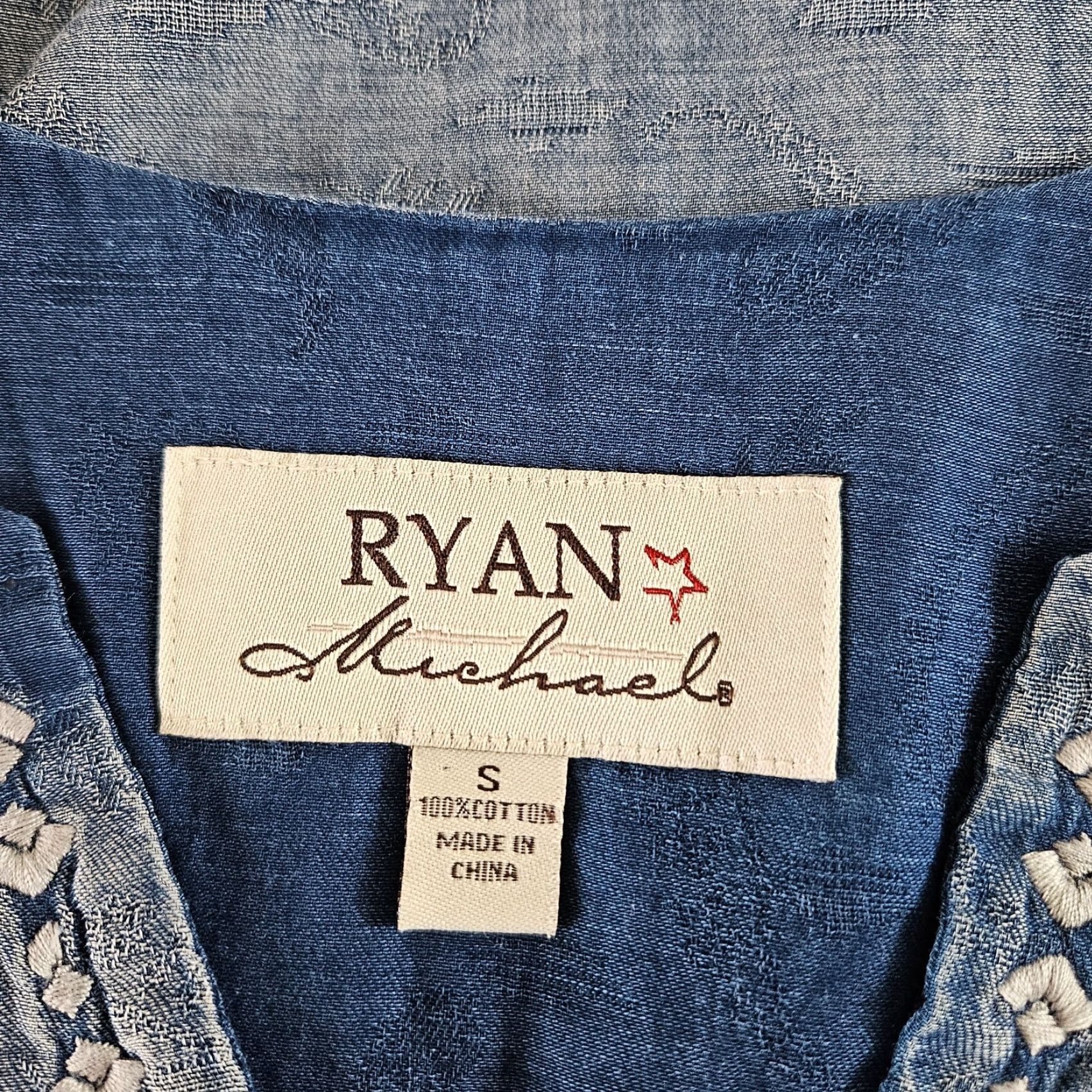 Vintage Ryan Michaels Womens Blouse Sz S Blue Cotton Embroidered Long Sleeve Size S / US 4 / IT 40 - 5 Thumbnail