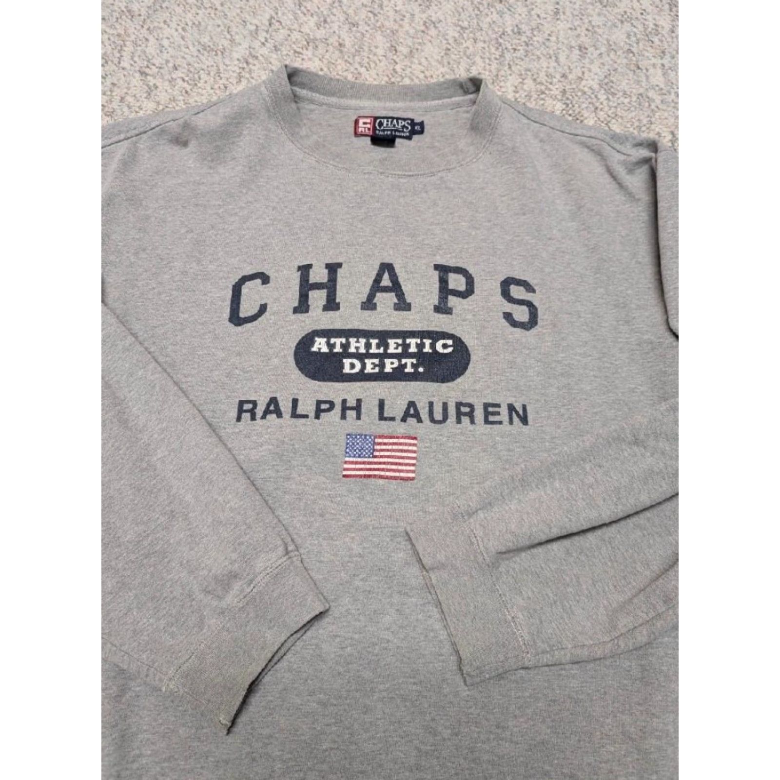 Ralph Lauren VINTAGE CHAPS RALPH LAUREN sweatshirt XL Men Gray Crew Neck Pullover Cotton Blend 1990s FLAG Y2K Size US XL / EU 56 / 4 - 2 Thumbnail