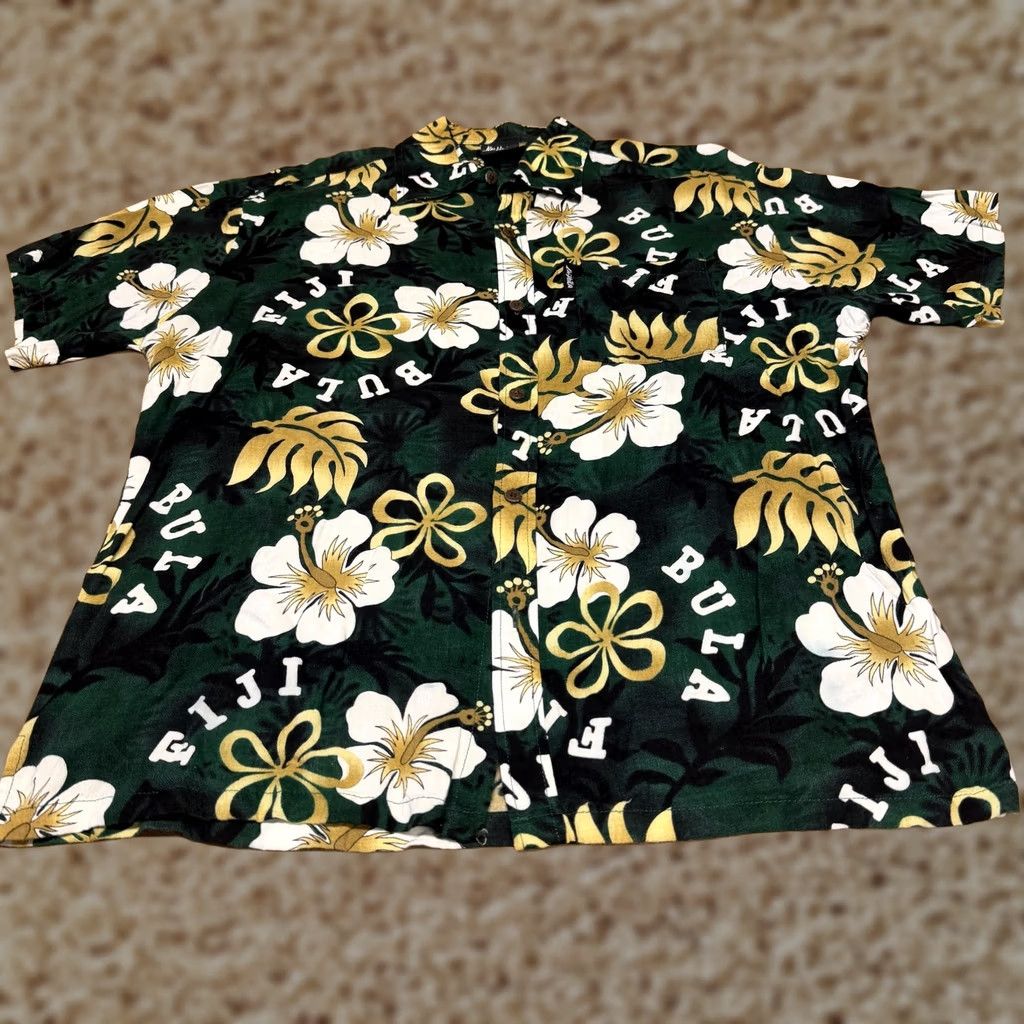 Vintage Kai-Veikau Shirt Mens XL Short Sleeve Green Floral Button-Up Hawaiian Bula Fiji Tropical Vacation Sailor? Size US XL / EU 56 / 4 - 1 Thumbnail