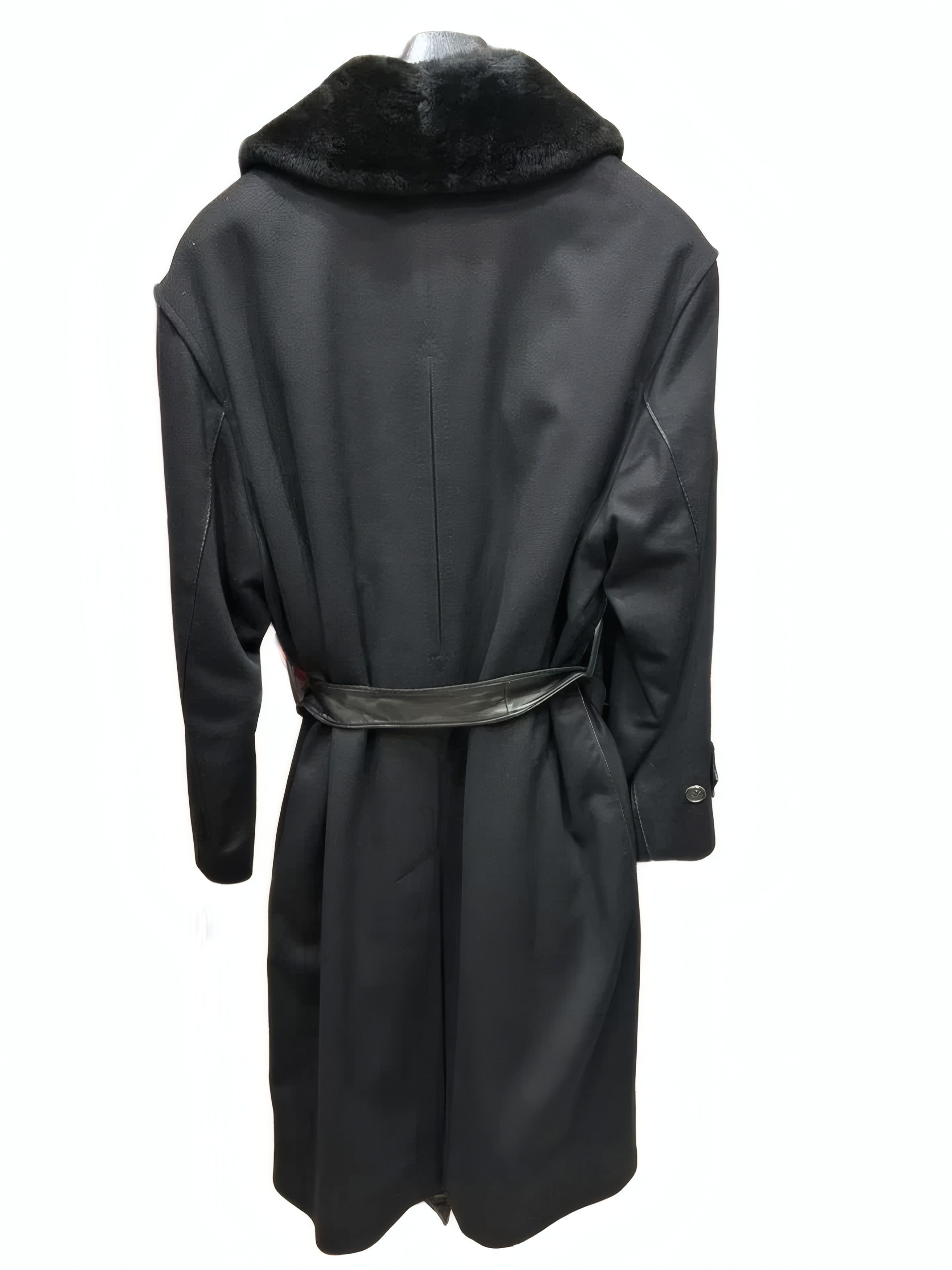 Brioni Cashmere & Beaver Fur Collar Belted Overcoat