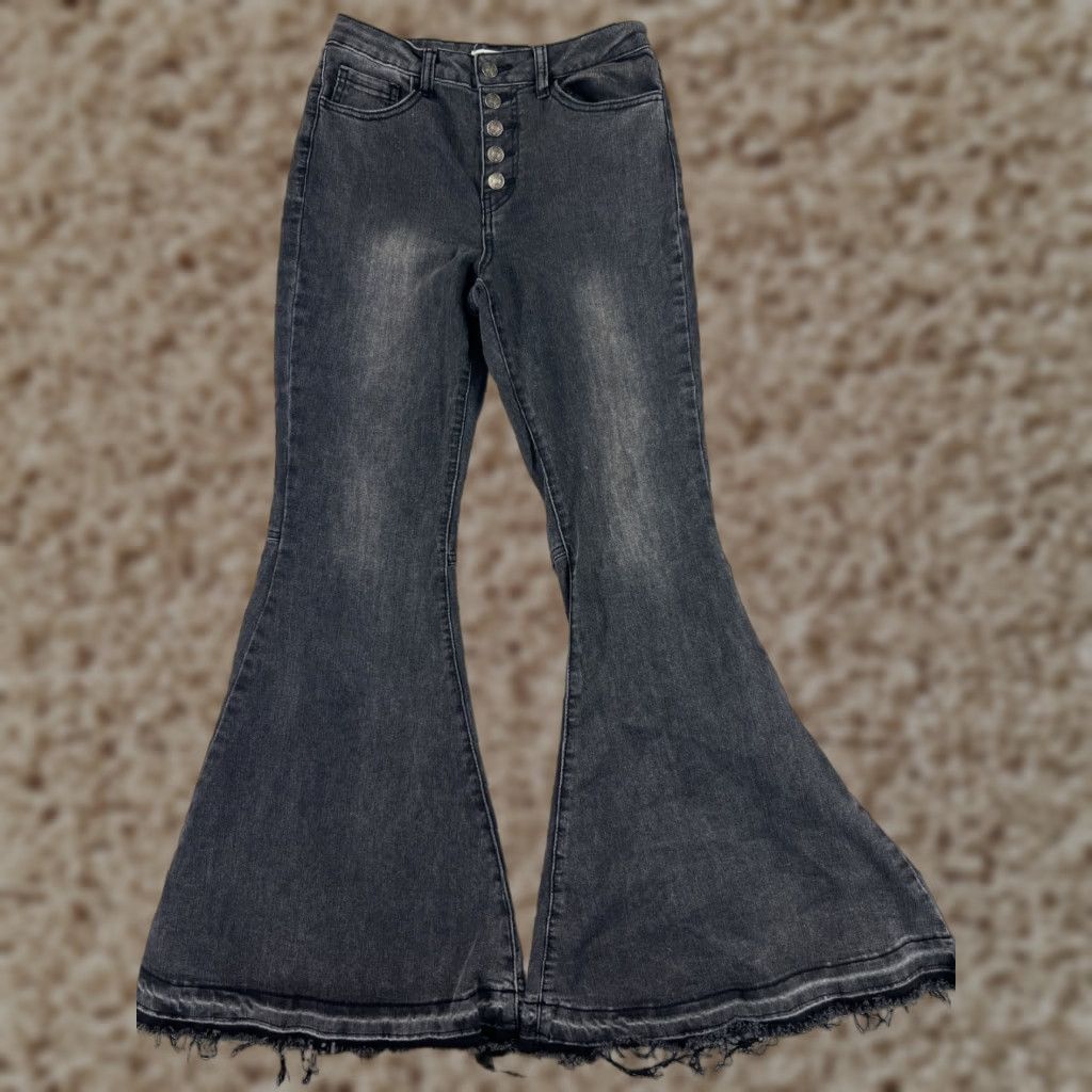 Forever 21 Forever 21 Jeans Women 27 Black Denim Flared 5-Pocket Stretch Cotton Button Fly Size 27" / US 4 / IT 40 - 1 Thumbnail
