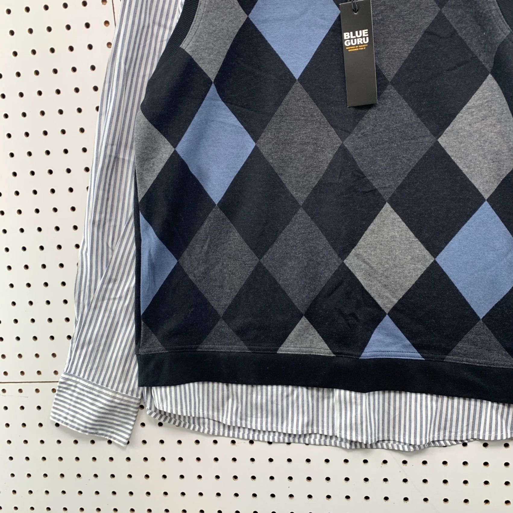 Vintage VINTAGE Blue Guru Argyle Vest Sweater Button Shirt Mens Large Blue School Business Work NWT Size US L / EU 52-54 / 3 - 6 Thumbnail