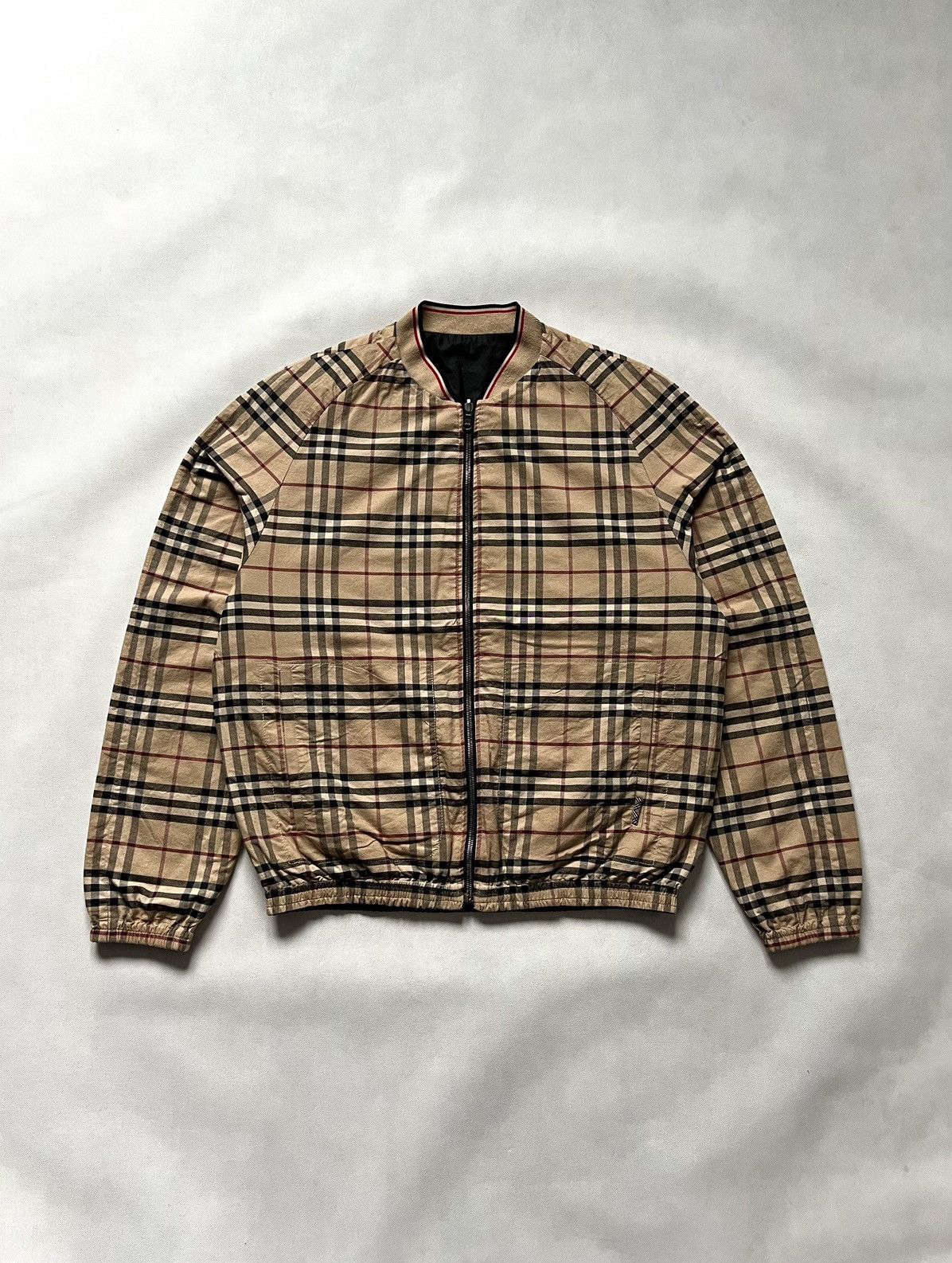 image of Burberry Nova Check Reversible Bomber Jacket 00S in Beige, Men's (Size Large)