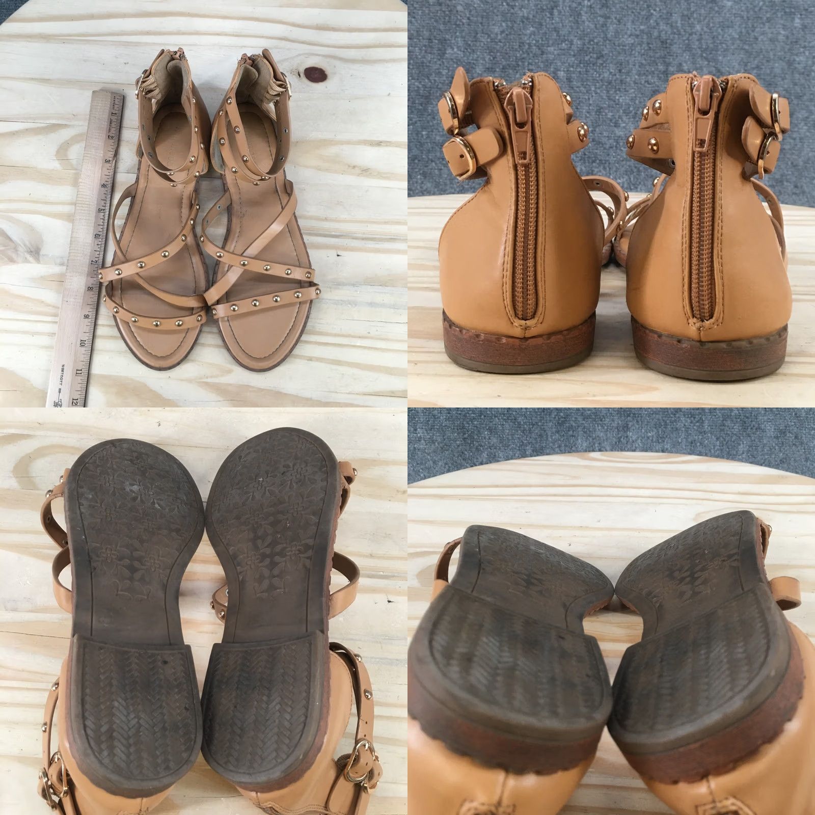 Vintage Maurices Sandals Womens 8 Harley Gladiator Brown Faux Leather Studded Flats Size US 8 / IT 38 - 8 Thumbnail