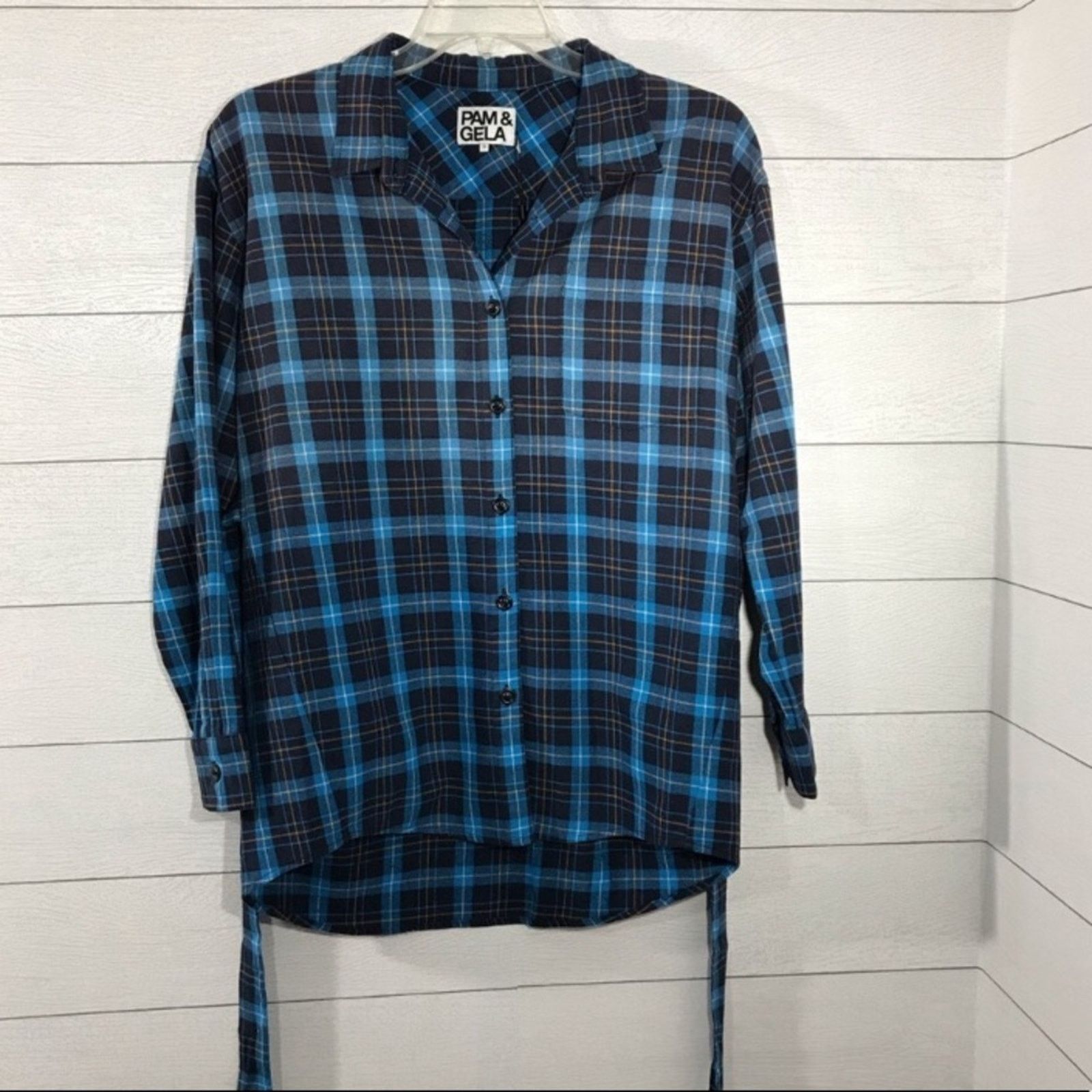 Pam & Gela PAM & GELA Blue and Black Plaid Long Sleeve Shirt Size Small Size S / US 4 / IT 40 - 3 Thumbnail