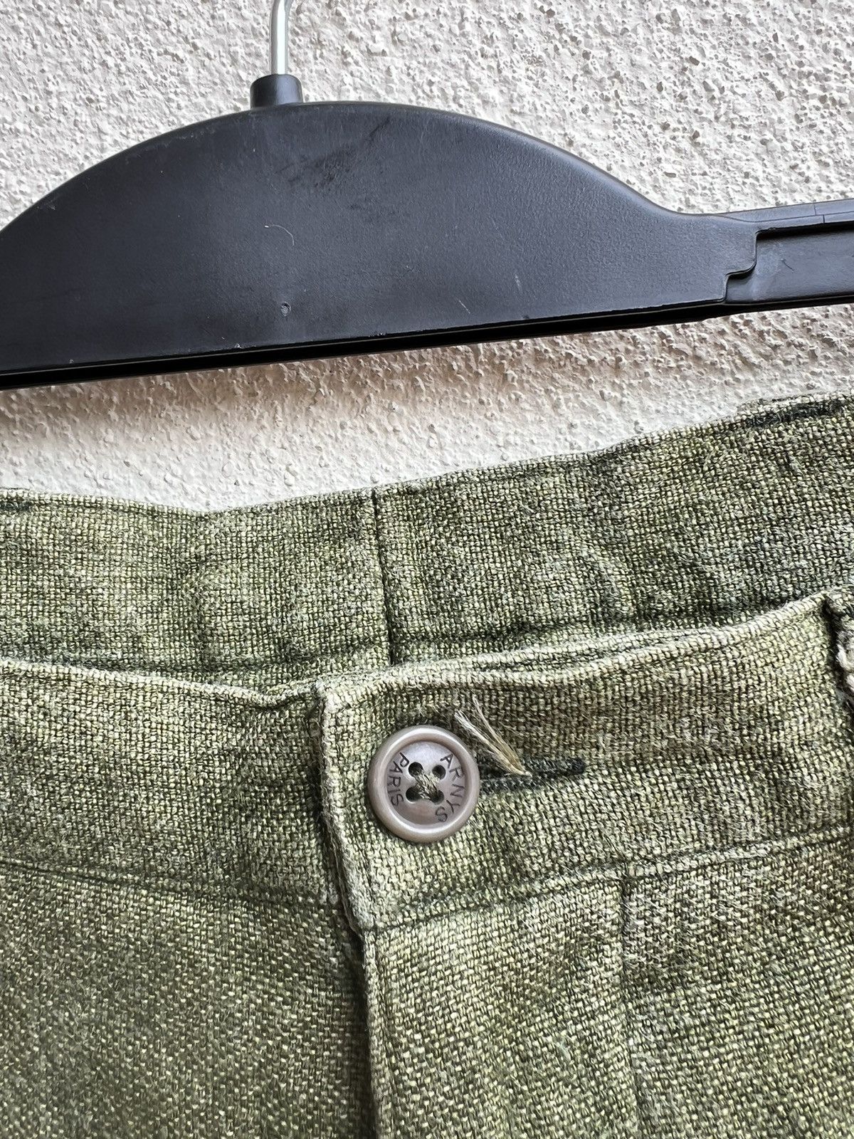 Designer 90s Arnys Paris Fade Olive Green 100% Linen Short Pant Size US 31 - 9 Thumbnail