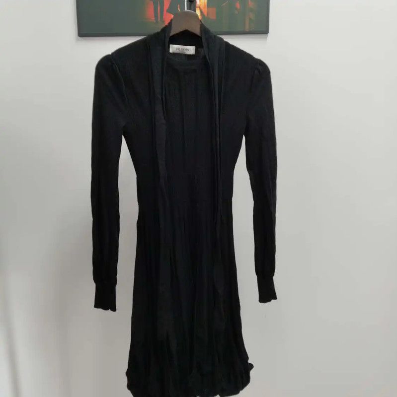 Valentino Valentino Black Wool Long Sleeve Dress 0089 Size S / US 4 / IT 40 - 1 Thumbnail