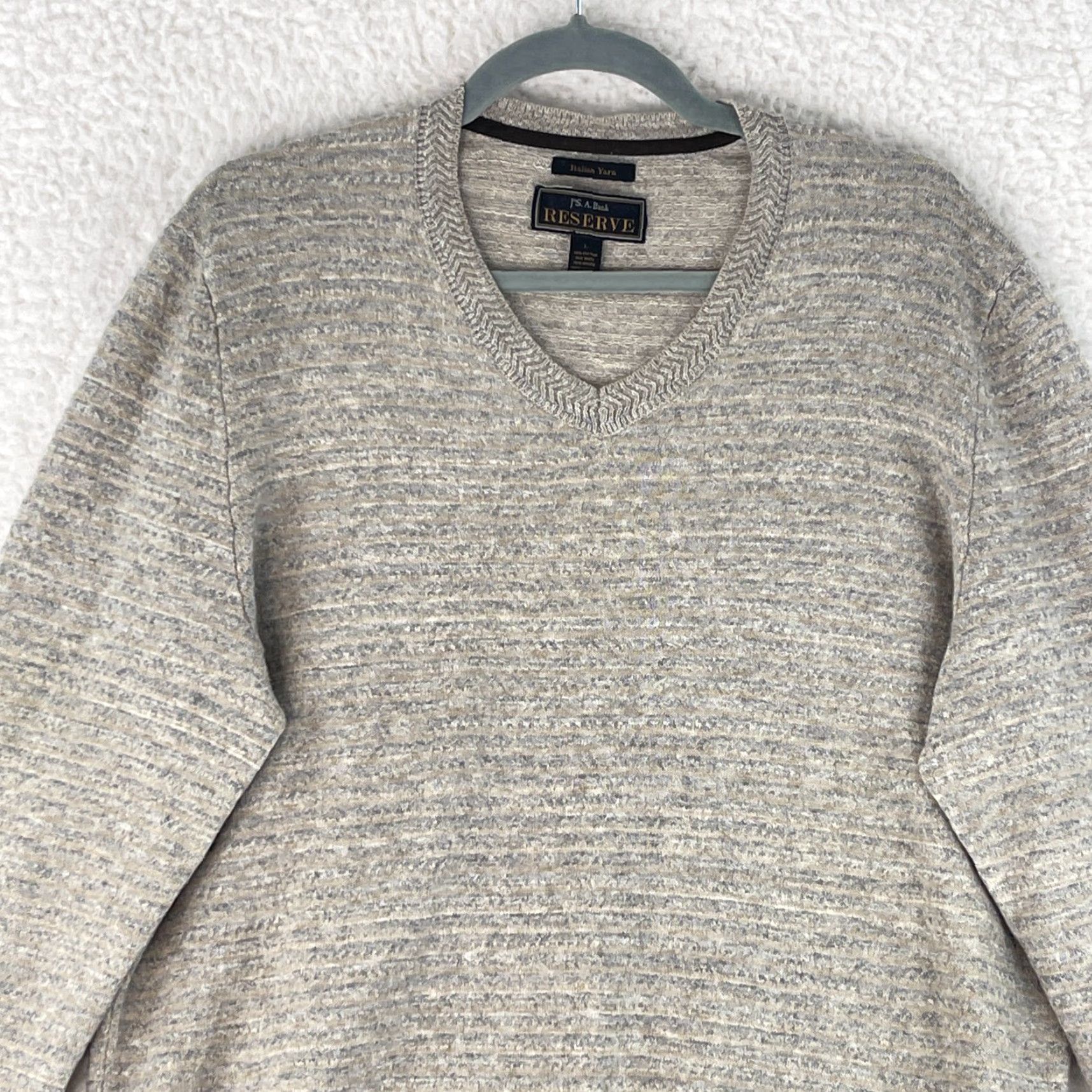 Jos. A. Bank Jos. A. Bank Reserve Sweater Mens Large Beige Wool Blend V-Neck Long Sleeve Knit Pullover Size US L / EU 52-54 / 3 - 2 Thumbnail
