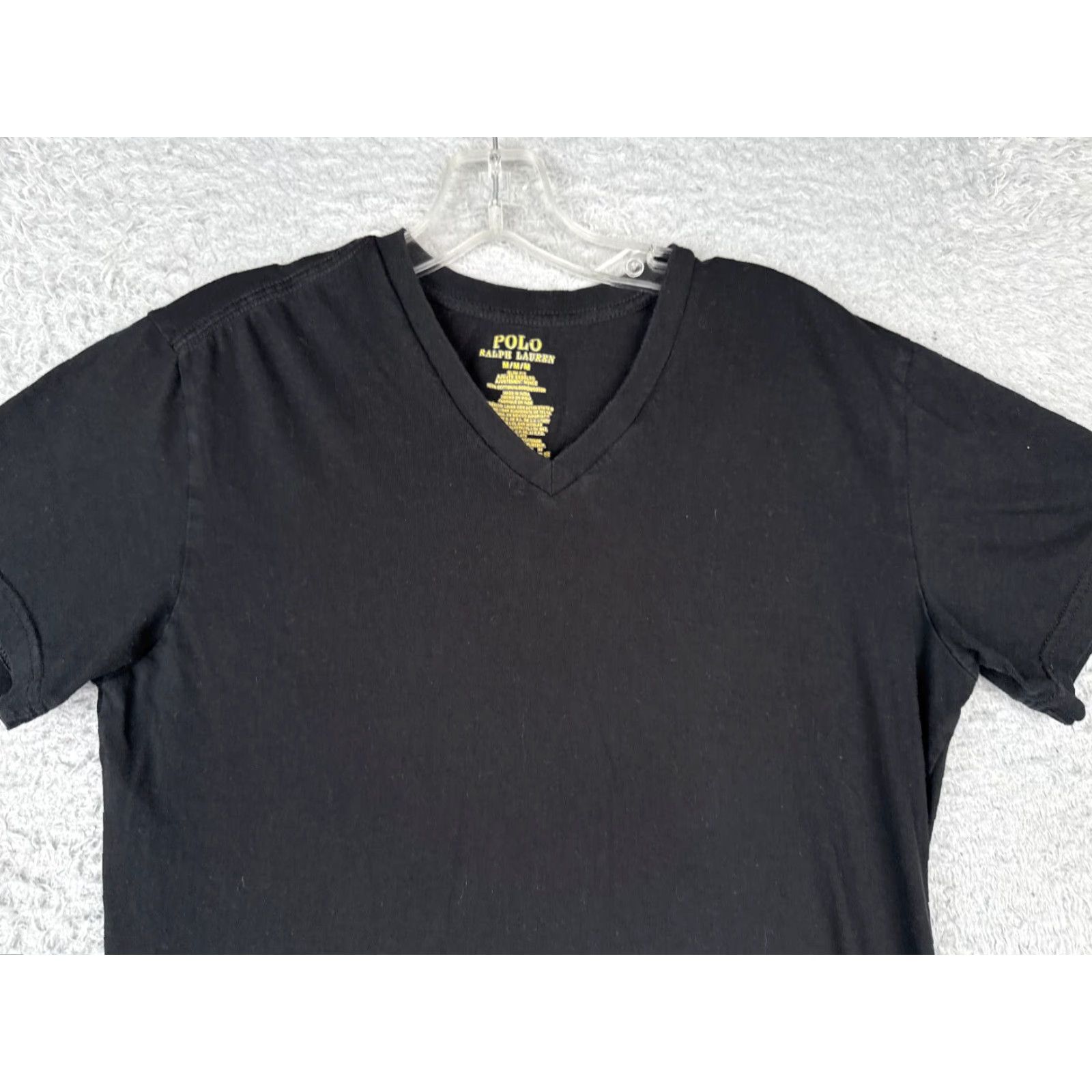 Ralph Lauren Ralph Lauren Polo Shirt Men M Black Slim Fit 100% Cotton Pony V-Neck Short Sleeve Tee, Logo, Embroidered, Solid, Designer, American 90s Mens Size US M / EU 48-50 / 2 - 4 Thumbnail