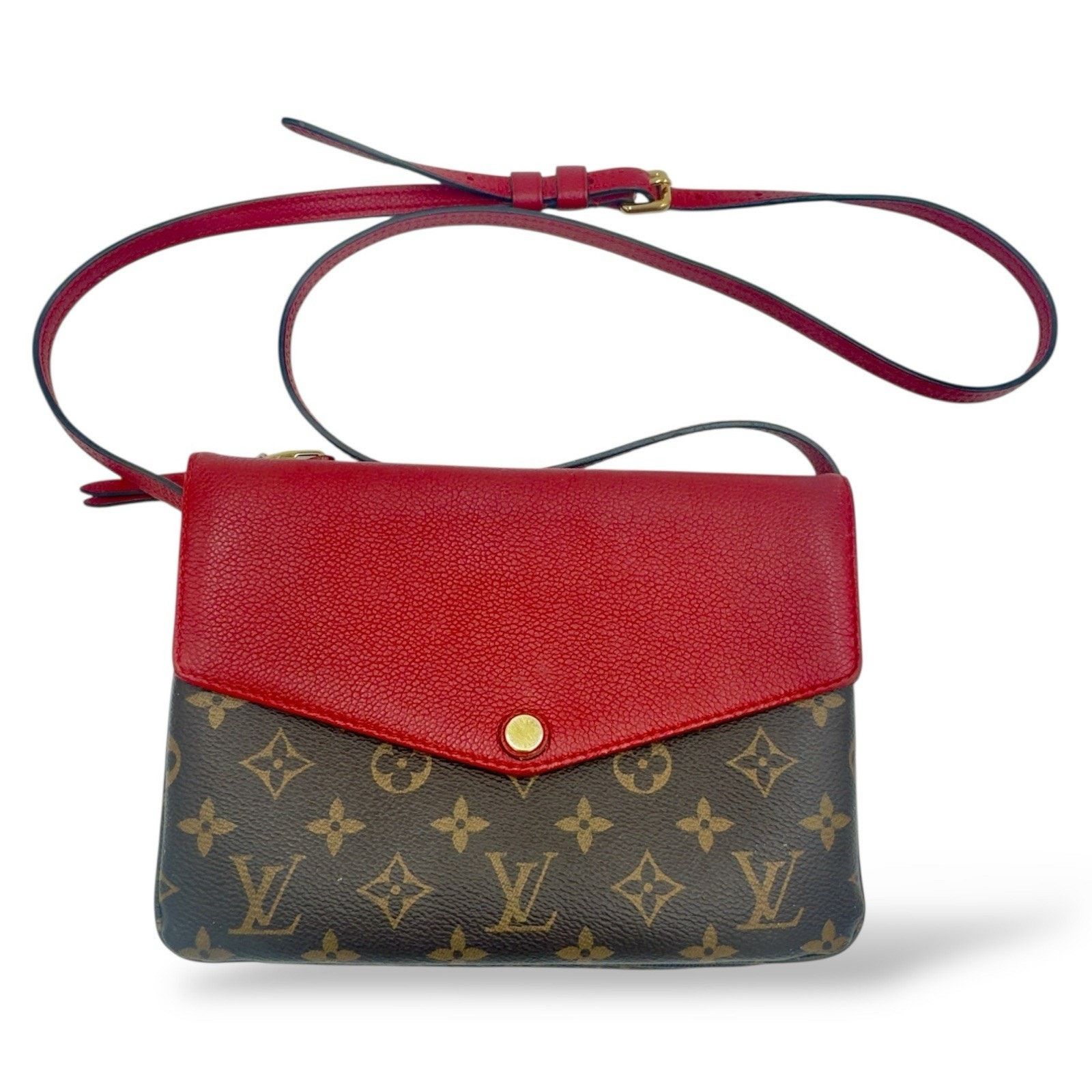 Louis Vuitton authentic Monogram Twice Crossbody Bag With Red Leather Size ONE SIZE - 2 Thumbnail