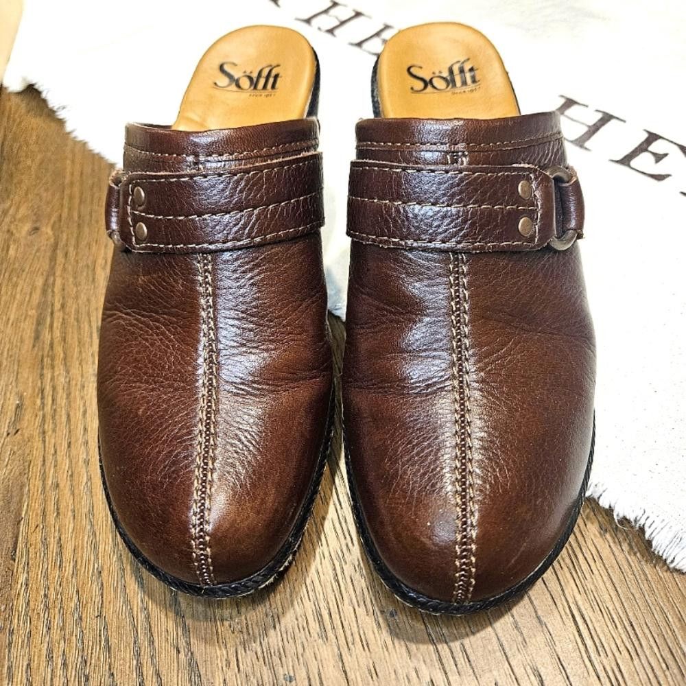SOFTMACHINE Söfft Brown Leather Clogs - Comfortable Slide-On Shoes Size US 7.5 / IT 37.5 - 1 Thumbnail