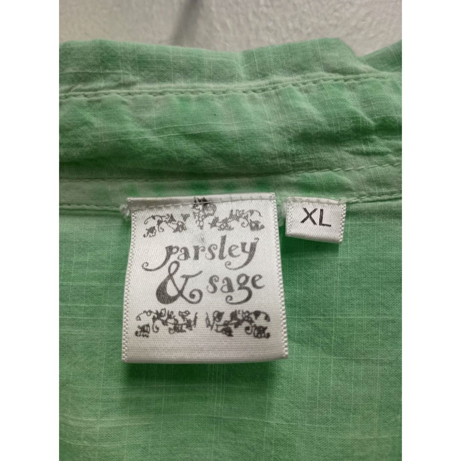 Vintage Parsley & Sage Wearable Art Lagenlook Shirt XL Green Washed Button Up 3/4 Sleeve Size XL / US 12-14 / IT 48-50 - 3 Thumbnail