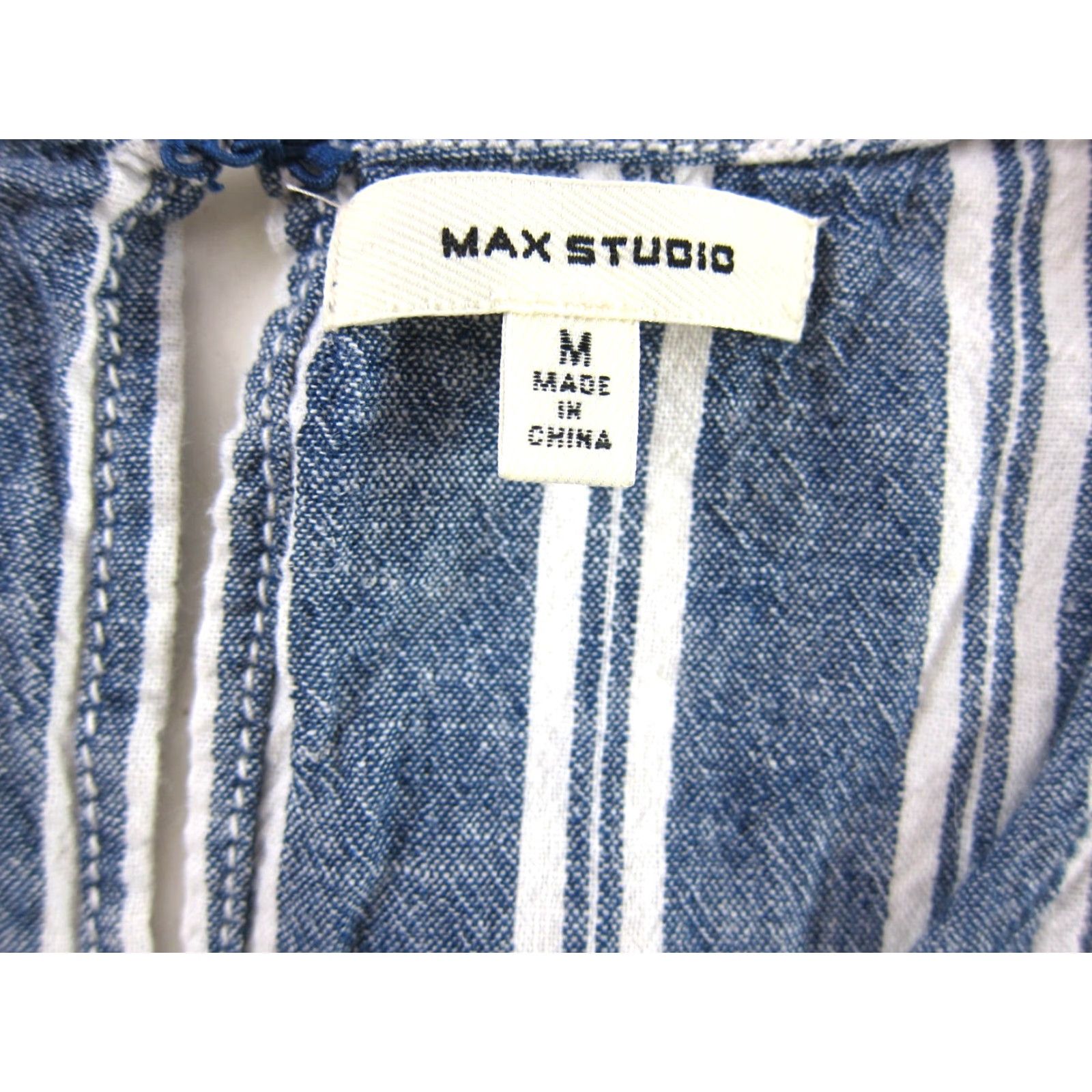 Vintage Max Studio Shirt Tank Dress M Blue Linen Cotton Stripe Pocket Tunic/Shift/Kaftan Style 80s 90s Boho Floral Pattern Women Size M / US 6-8 / IT 42-44 - 3 Thumbnail