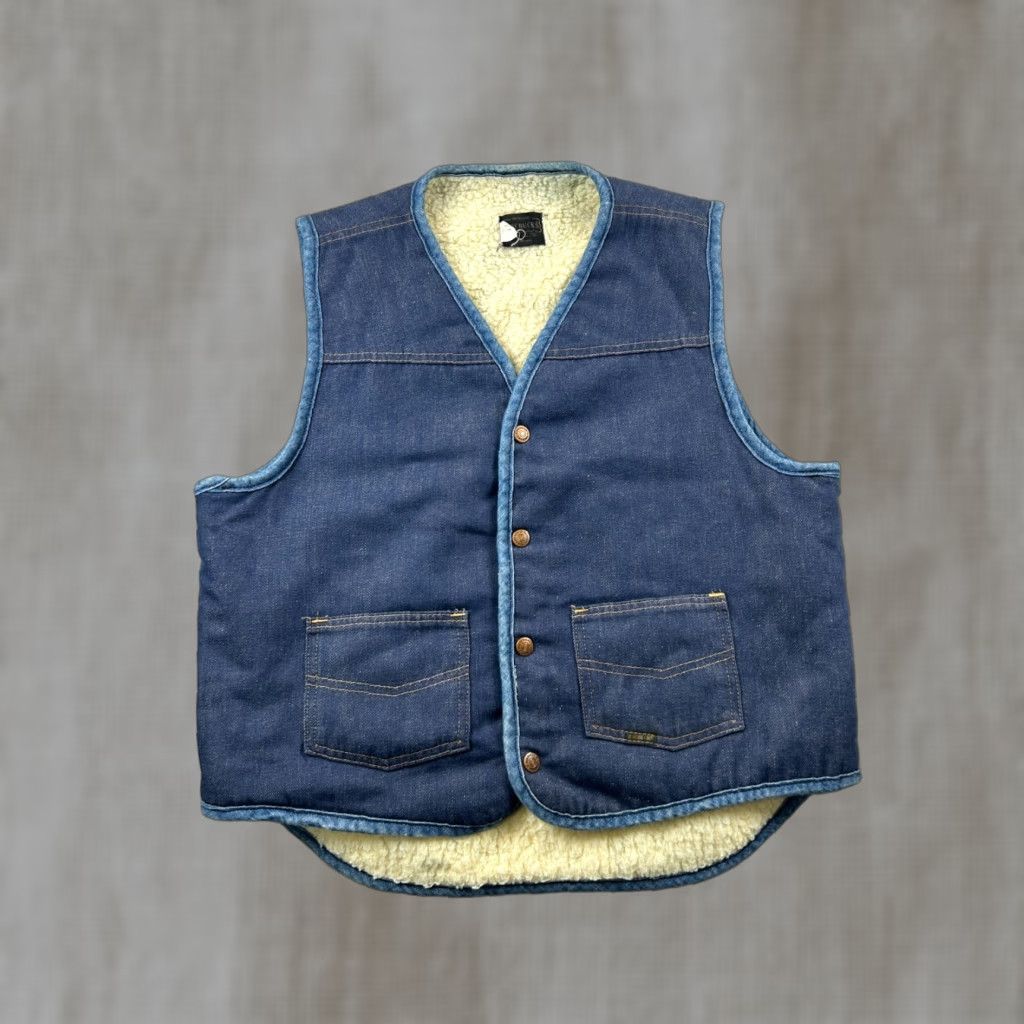 Sears VINTAGE Sears Roebucks Denim Vest Mens L Blue Sherpa Lined 70s USA Workwear Size US L / EU 52-54 / 3 - 1 Thumbnail