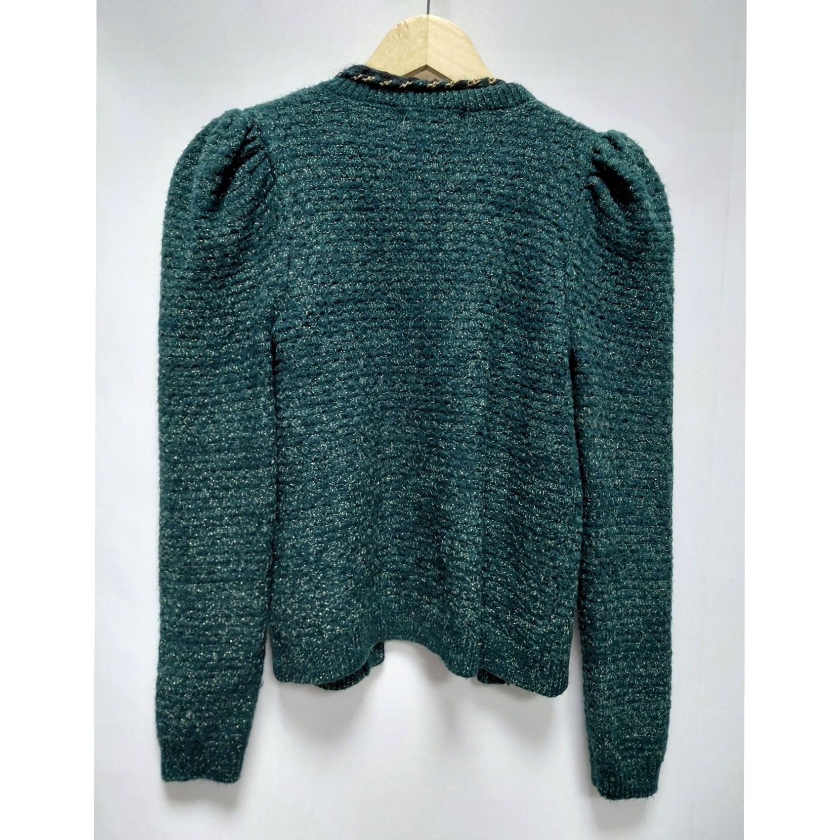 Express Express Wool Knit Cardigan Green Solid Long Sleeve XS Pullover Puff Sleeve Button Open Front Women Knit Wool Blend Regular Fit Autumn Winter Spring Size XS / US 0-2 / IT 36-38 - 2 Thumbnail