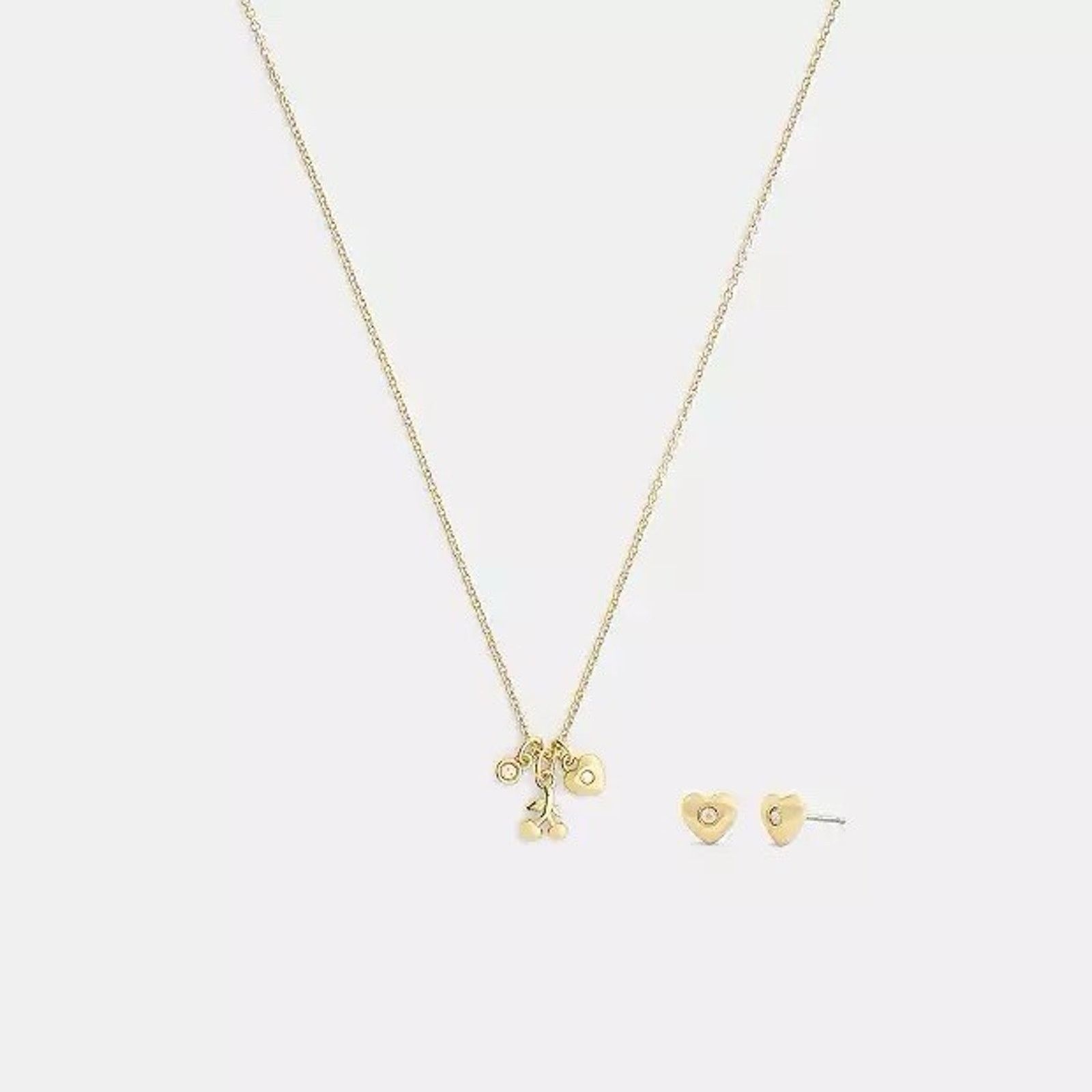 Coach NWT Coach Gift Cherry Heart Earrings Necklace Set CCU45 Gold Size ONE SIZE - 4 Thumbnail