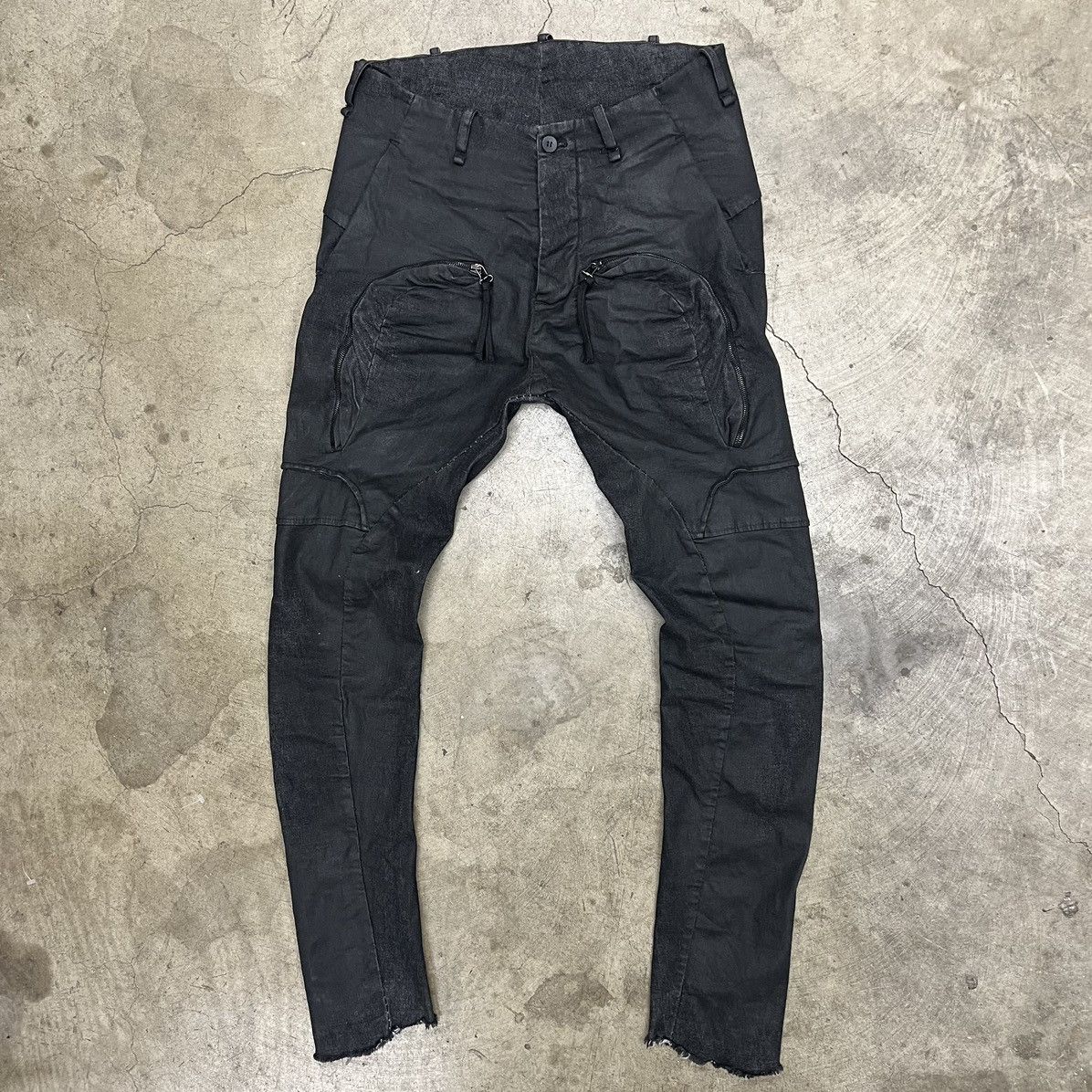 image of Masnada Black Waxed Denim Drop Crotch Cargo Rick Owens, Men's (Size 32)