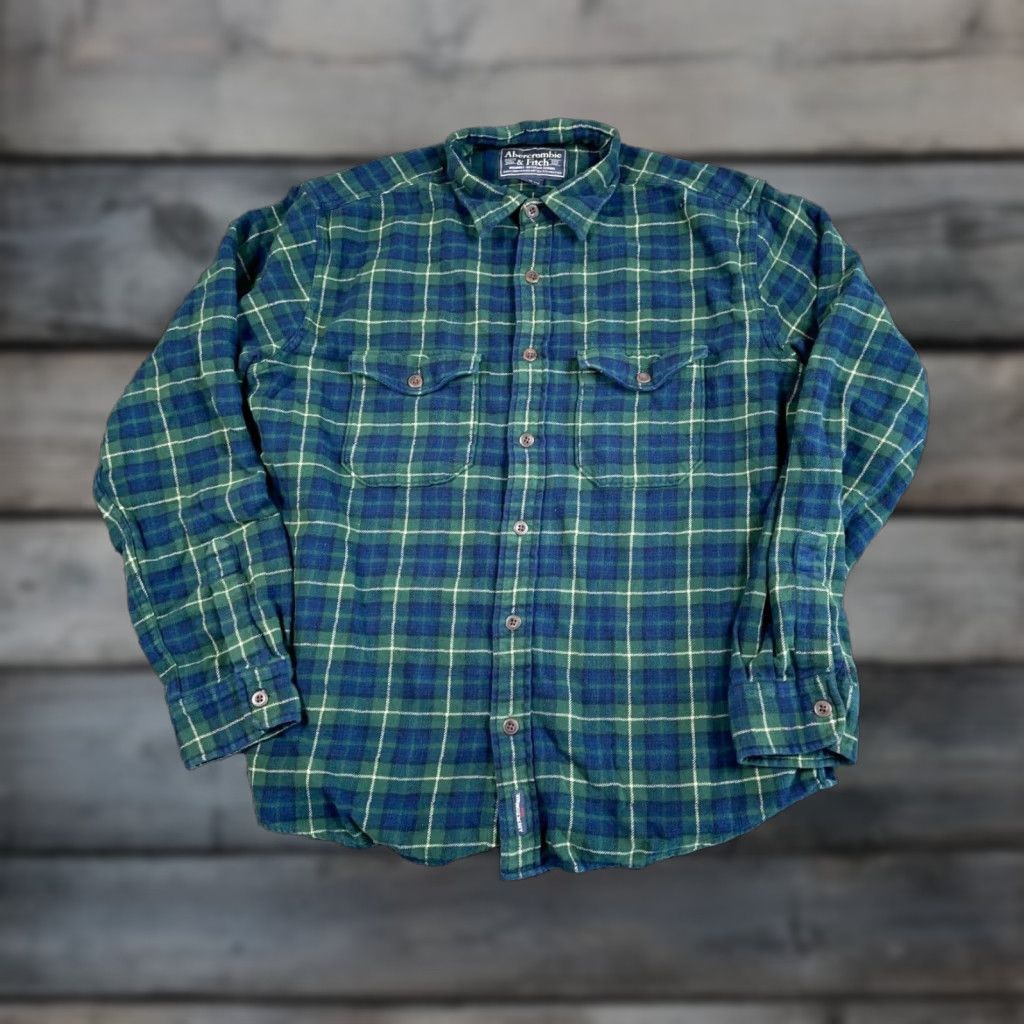 Abercrombie & Fitch VINTAGE Abercrombie & Fitch Oversized Flannel Shirt Men Medium Green Blue Tartan 90s Grunge Retro Size US M / EU 48-50 / 2 - 1 Thumbnail