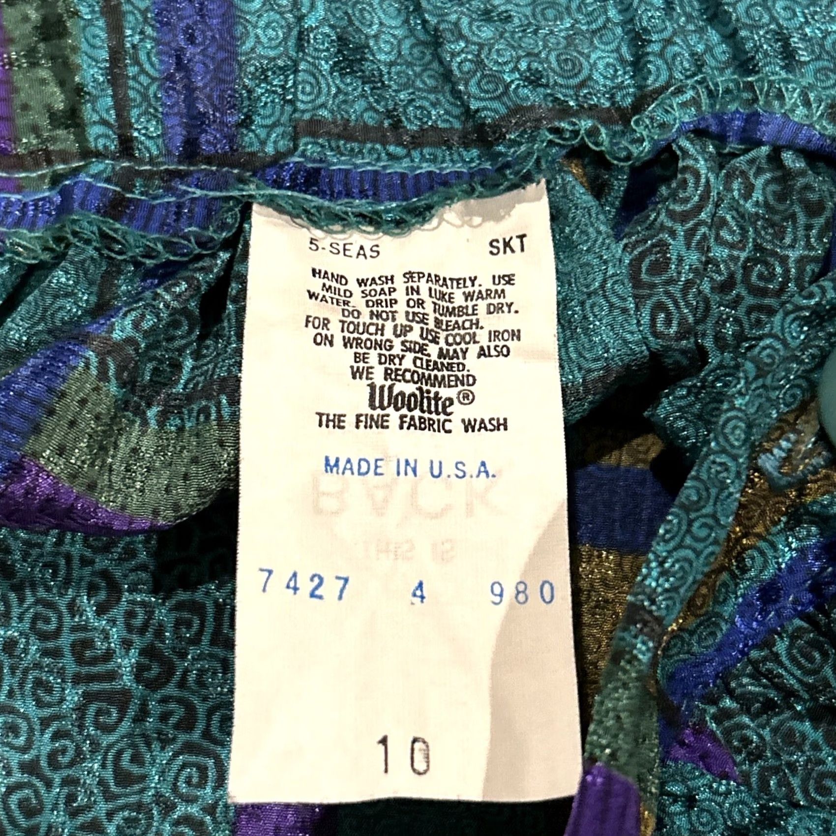 Vintage VINTAGE 5 Seas Skirt Women’s 4 Midi A-Line Teal Purple Peacock B12 Womens Size 27" / US 4 / IT 40 - 2 Thumbnail