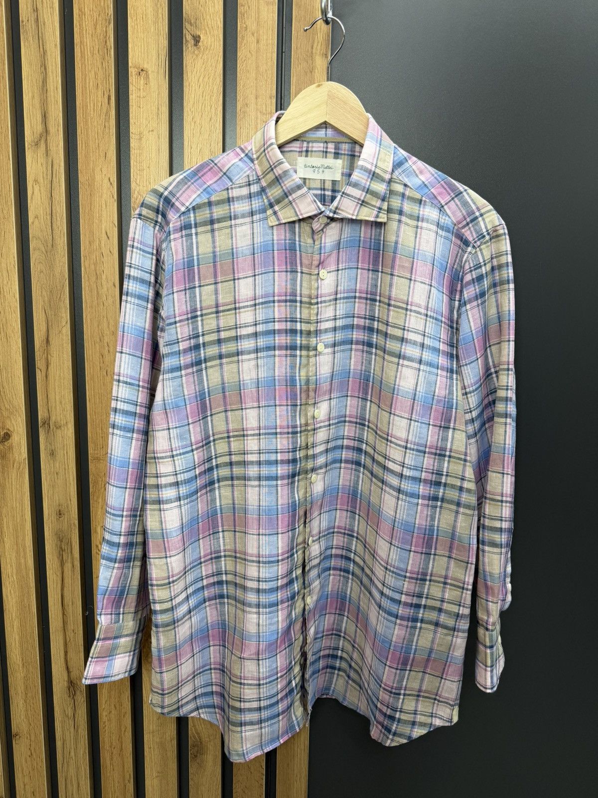 Tintoria Mattei Tintoria Mattei 954 100% Linen Plaid Shirt Size 41 16 Size US L / EU 52-54 / 3 - 1 Thumbnail