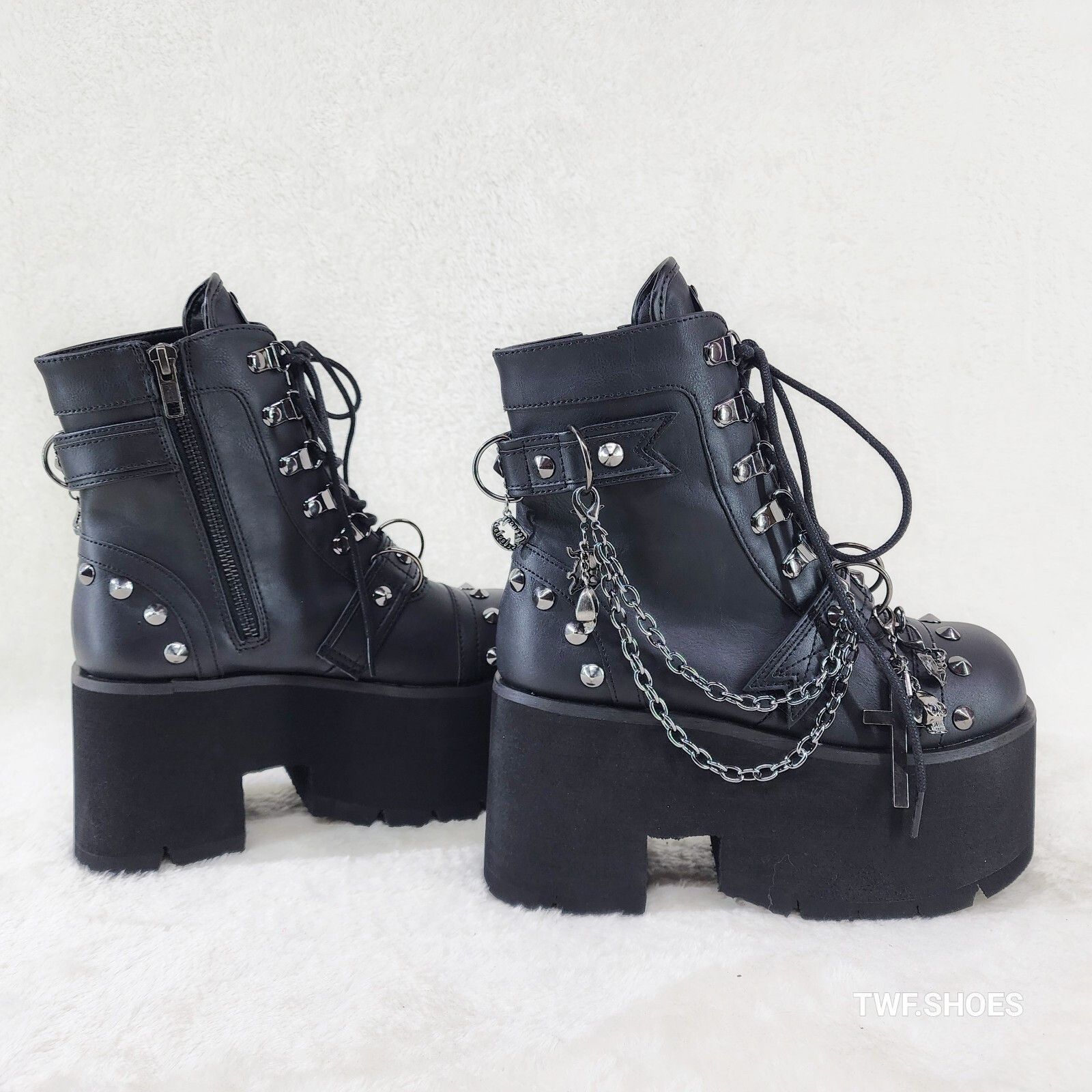 Other DEMONIA Ashes 3.5" Platform Goth Punk Boots Chain Charms 52 Size US 7 / IT 37 - 5 Thumbnail